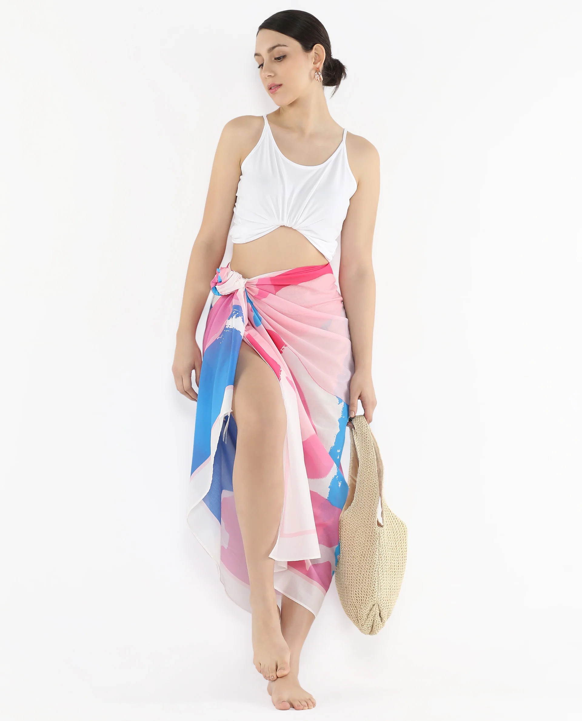 Rareism Women's Joellina Pink Cotton Floral Print Midi Draped Sarong - Image 6