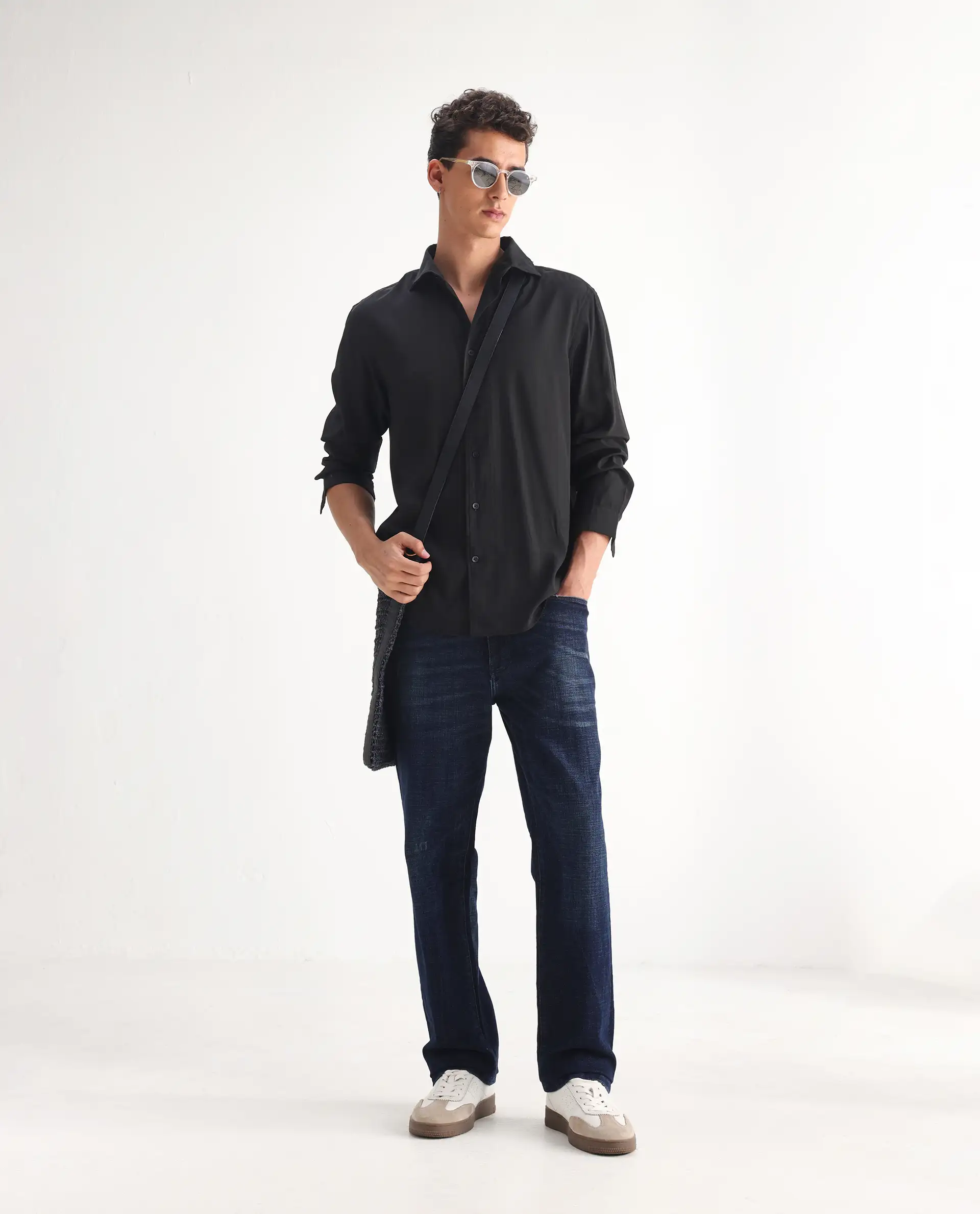 Rare Rabbit Men's Jogg Dark Blue Cotton Blend Plain Morris Regular Fit Jeans
