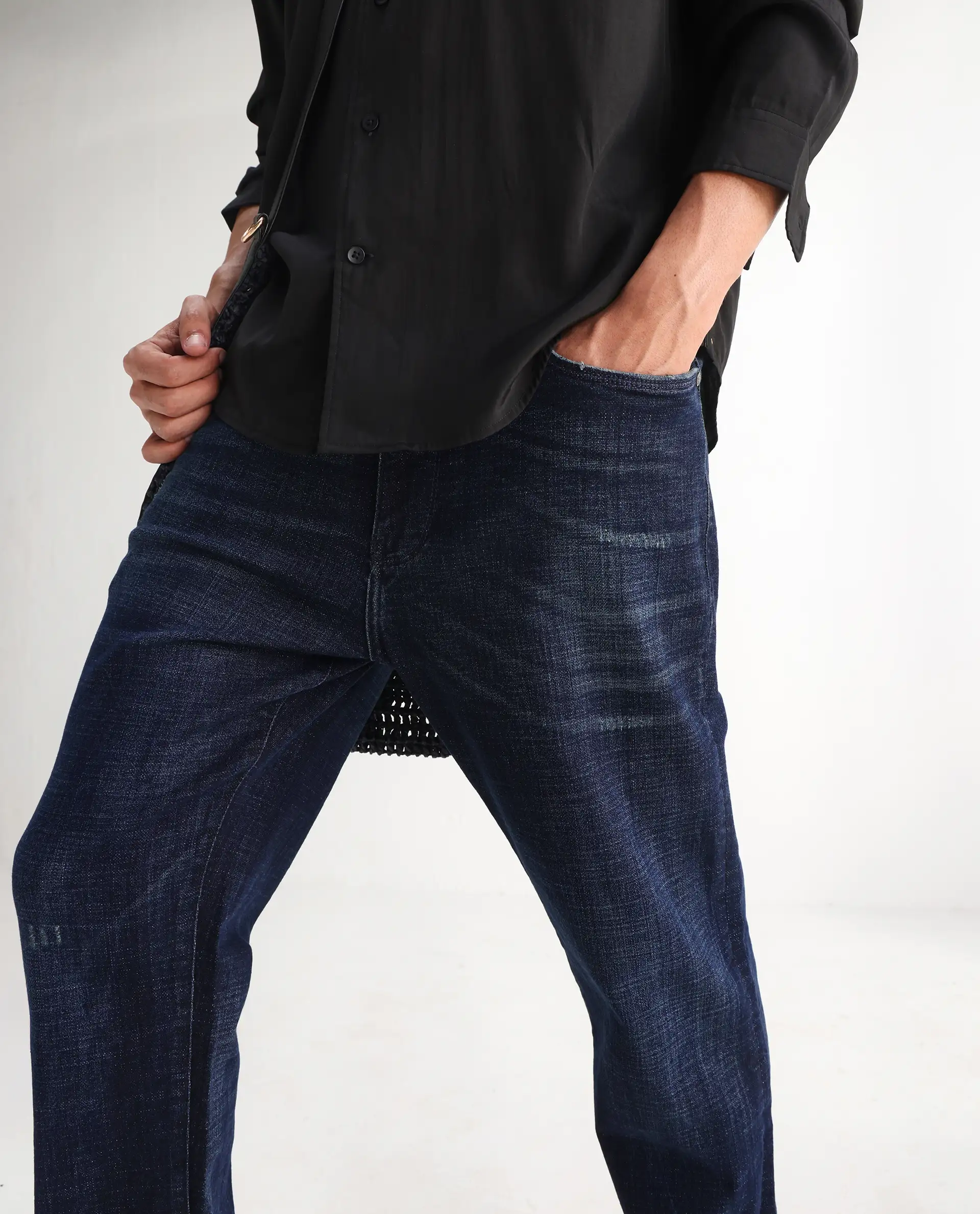 Rare Rabbit Men's Jogg Dark Blue Cotton Blend Plain Morris Regular Fit Jeans - Image 2