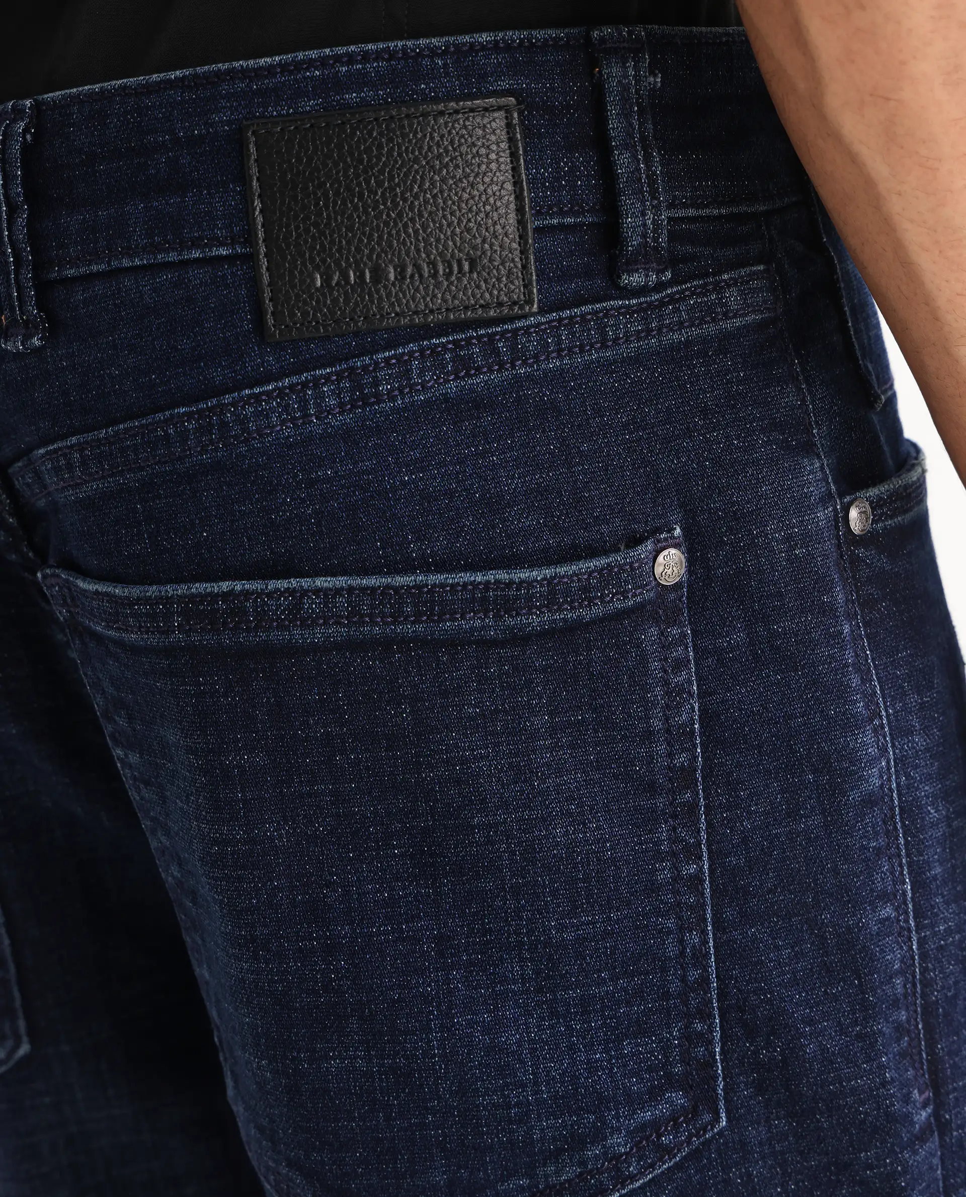Rare Rabbit Men's Jogg Dark Blue Cotton Blend Plain Morris Regular Fit Jeans - Image 5