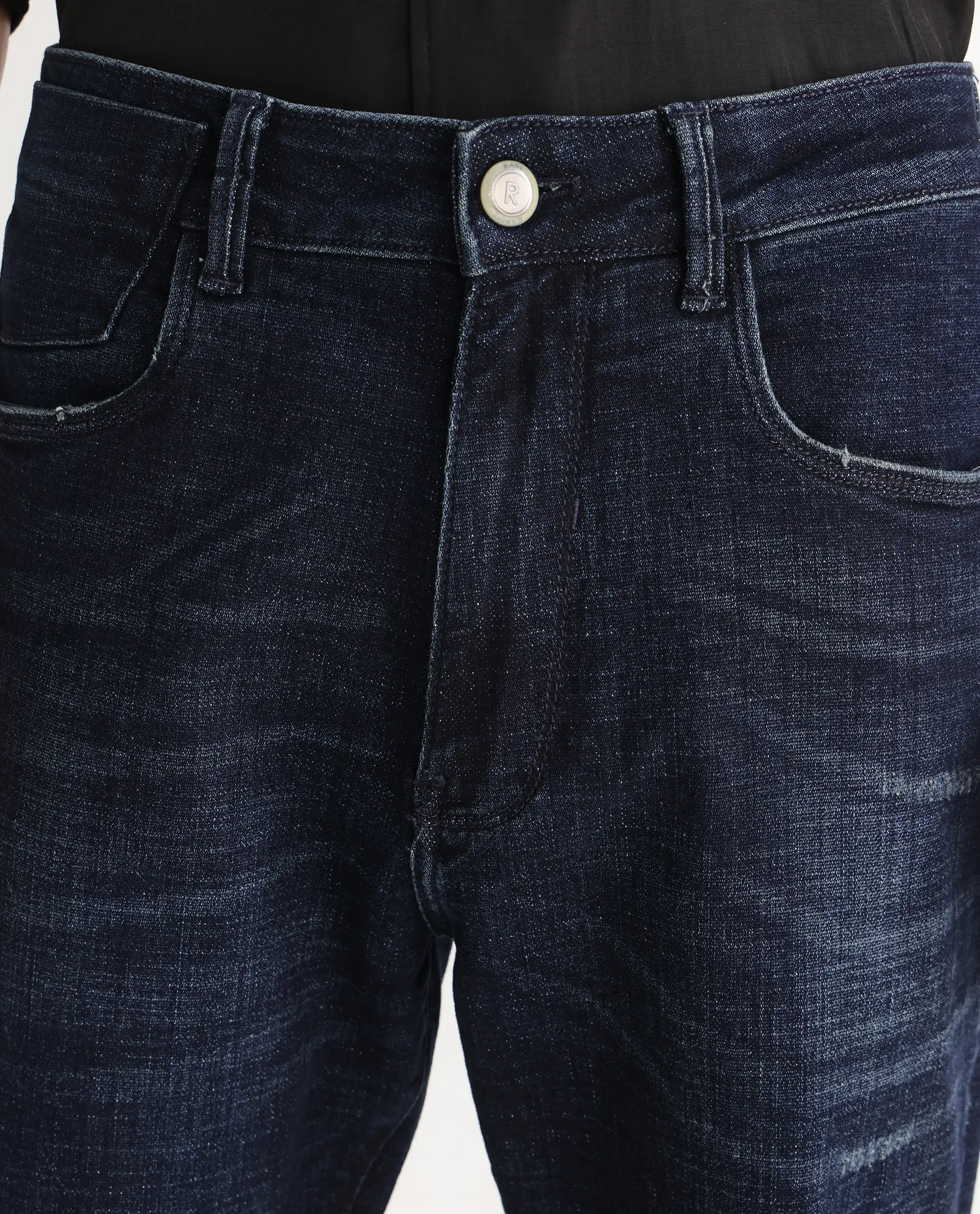 Rare Rabbit Men's Jogg Dark Blue Cotton Blend Plain Morris Regular Fit Jeans - Image 7