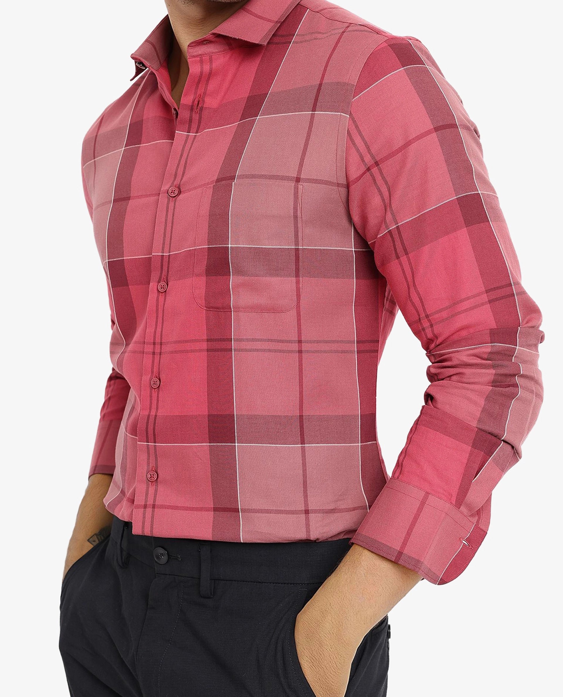 Rare Rabbit Men's John Red Cotton Blend Checked Print Regular Fit Full Sleeve Collared Shirt - Image 3