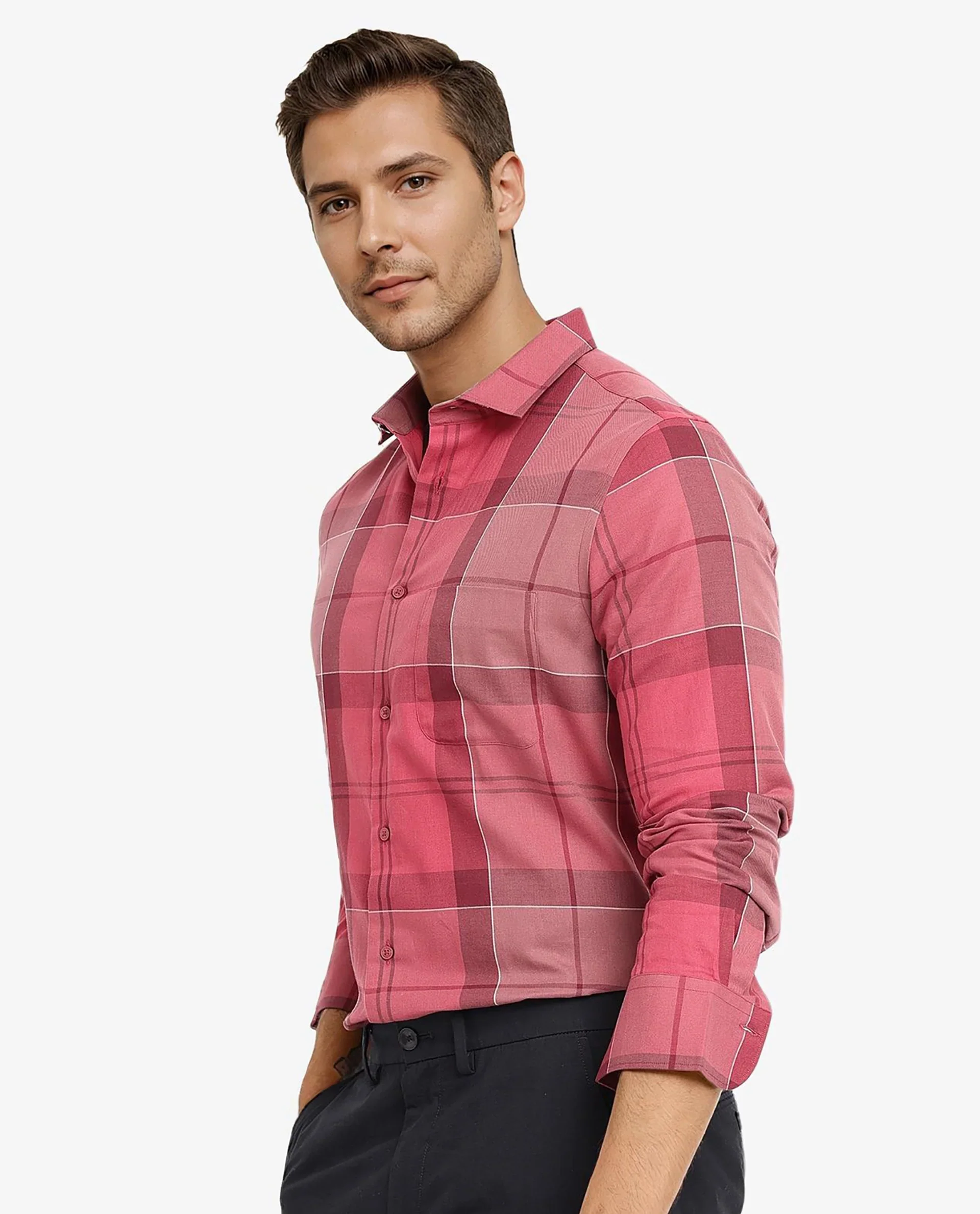 Rare Rabbit Men's John Red Cotton Blend Checked Print Regular Fit Full Sleeve Collared Shirt - Image 6