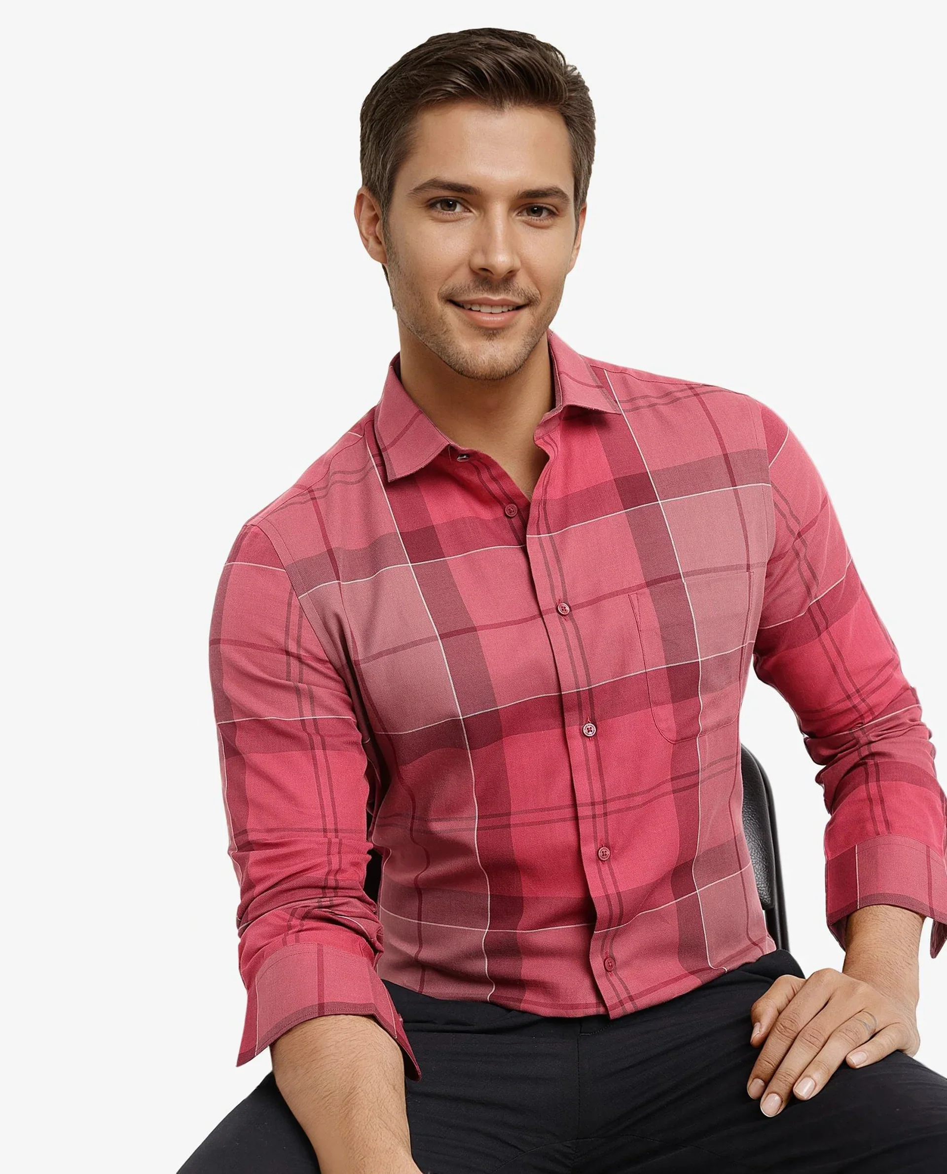 Rare Rabbit Men's John Red Cotton Blend Checked Print Regular Fit Full Sleeve Collared Shirt - Image 7
