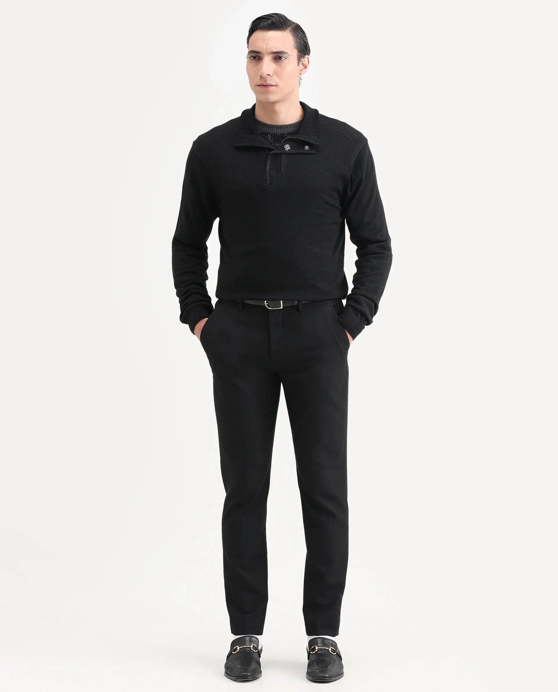 Rare Rabbit Men's Johny-25 Light Black Acrylic Fabric Full Sleeve High Neck Plain Sweater - Image 2