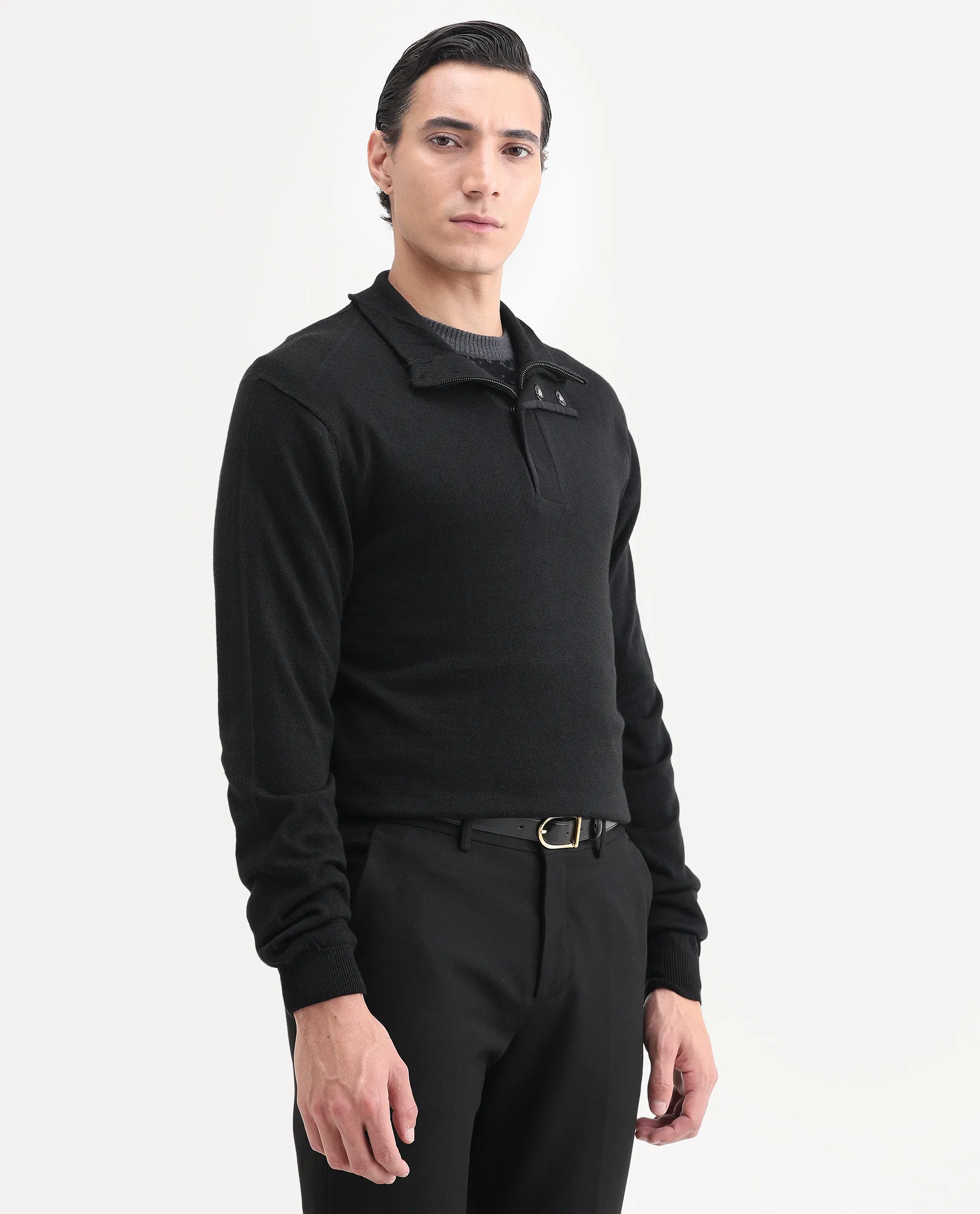 Rare Rabbit Men's Johny-25 Light Black Acrylic Fabric Full Sleeve High Neck Plain Sweater - Image 5