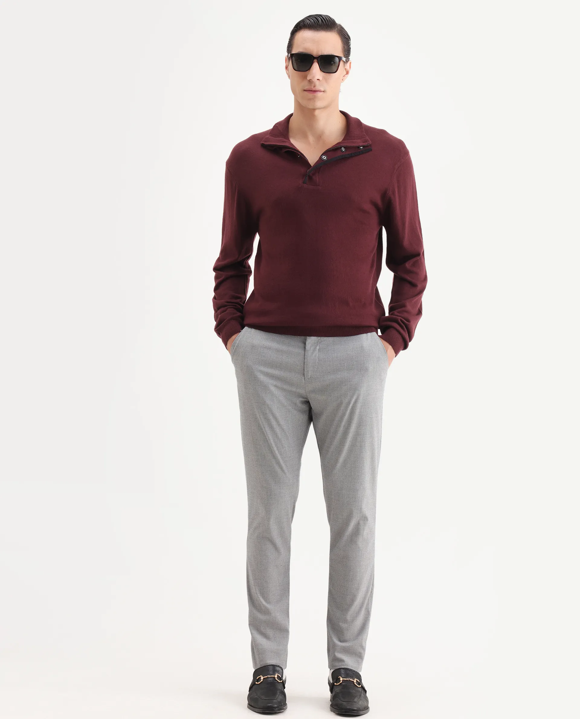 Rare Rabbit Men's Johny-25 Light Maroon Acrylic Fabric Full Sleeve High Neck Plain Sweater - Image 2