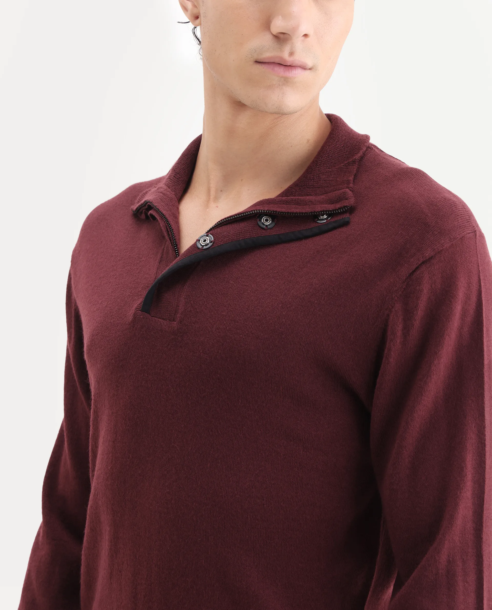 Rare Rabbit Men's Johny-25 Light Maroon Acrylic Fabric Full Sleeve High Neck Plain Sweater - Image 3