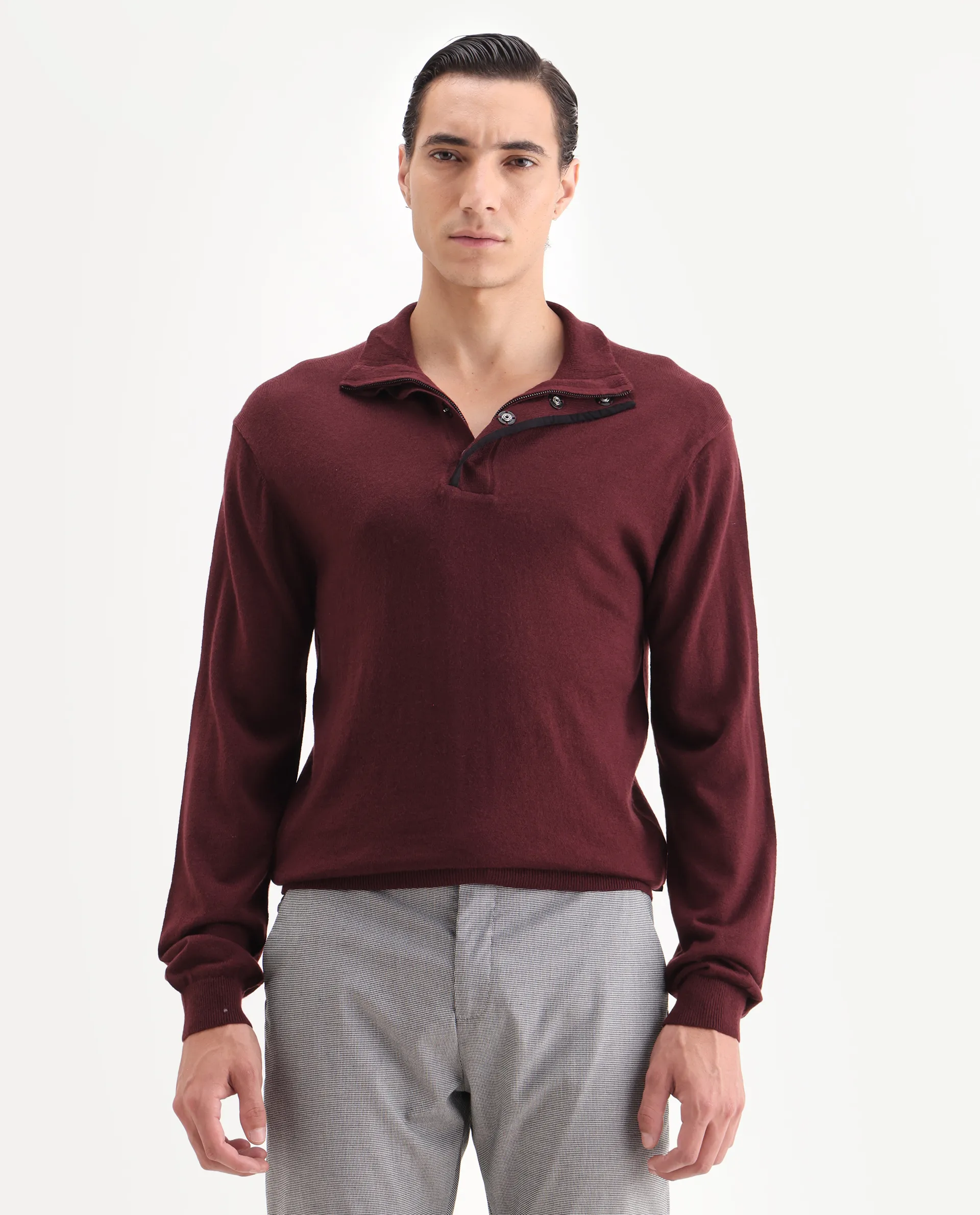 Rare Rabbit Men's Johny-25 Light Maroon Acrylic Fabric Full Sleeve High Neck Plain Sweater - Image 4