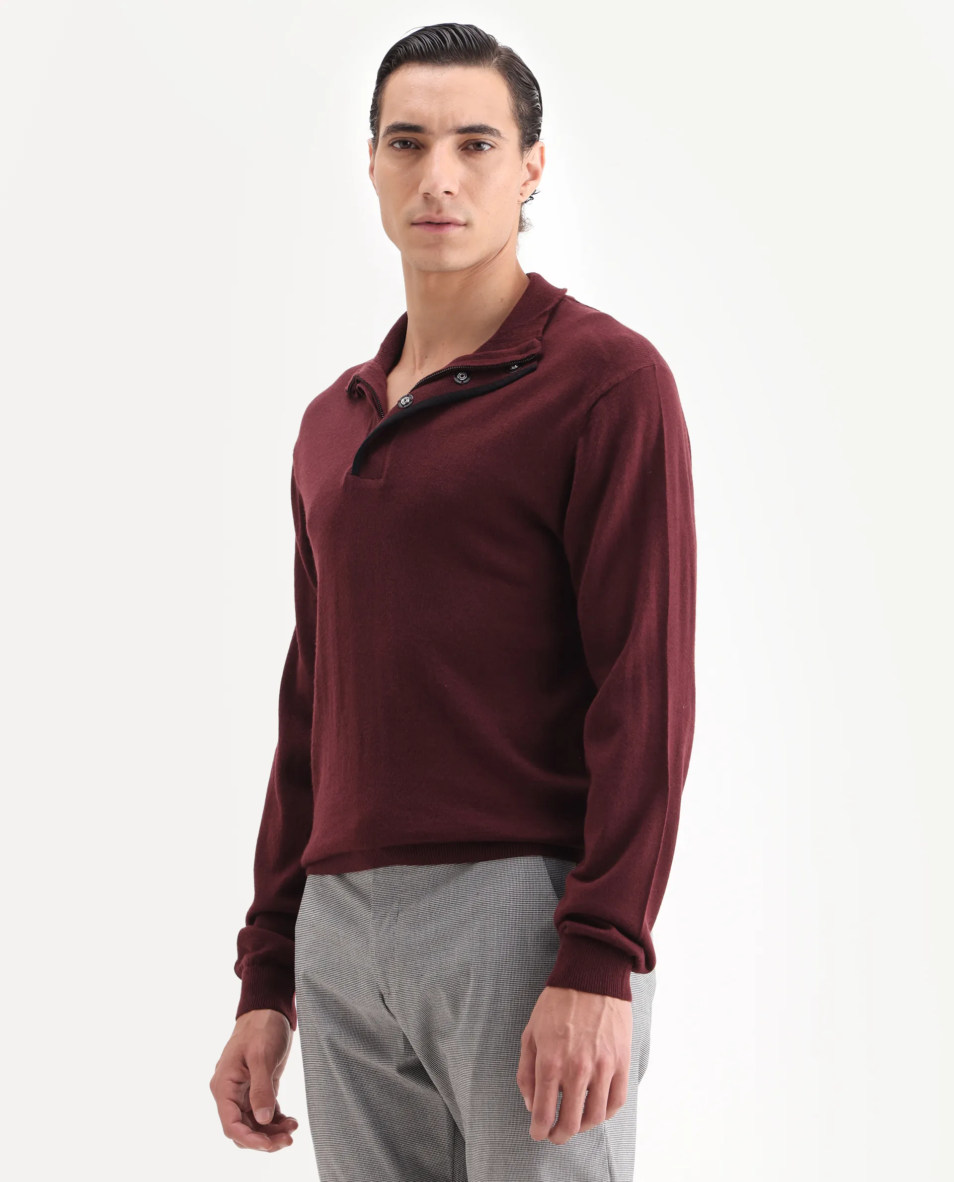 Rare Rabbit Men's Johny-25 Light Maroon Acrylic Fabric Full Sleeve High Neck Plain Sweater - Image 5