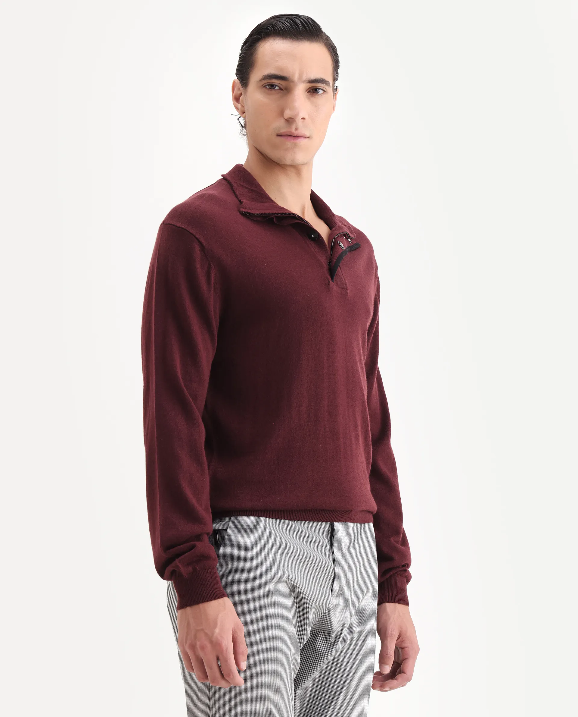 Rare Rabbit Men's Johny-25 Light Maroon Acrylic Fabric Full Sleeve High Neck Plain Sweater - Image 6