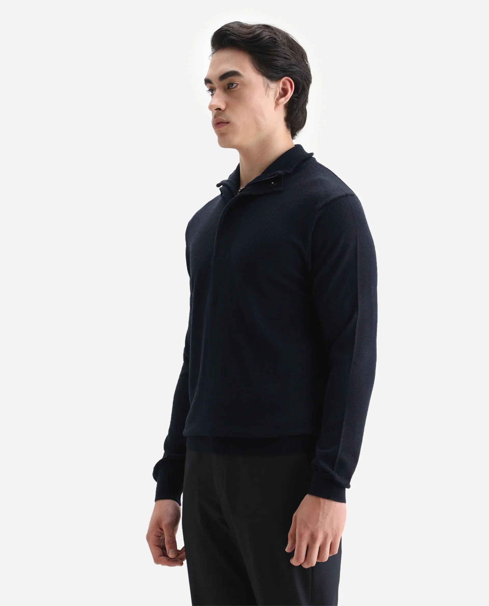 Rare Rabbit Men's Johny Navy Acrylic Plain Regular Fit Full Sleeve Stand Collar Sweater - Image 5