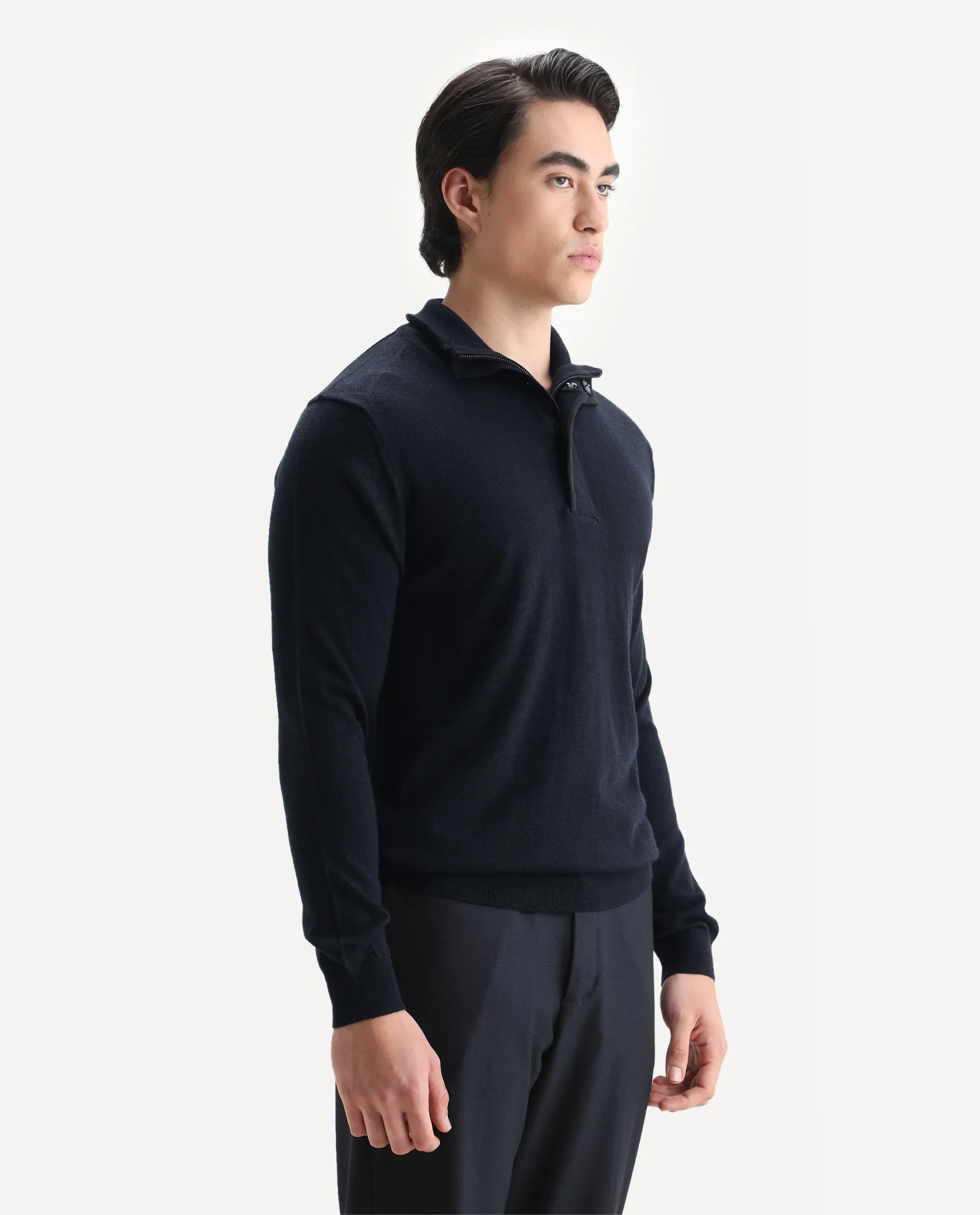 Rare Rabbit Men's Johny Navy Acrylic Plain Regular Fit Full Sleeve Stand Collar Sweater - Image 6