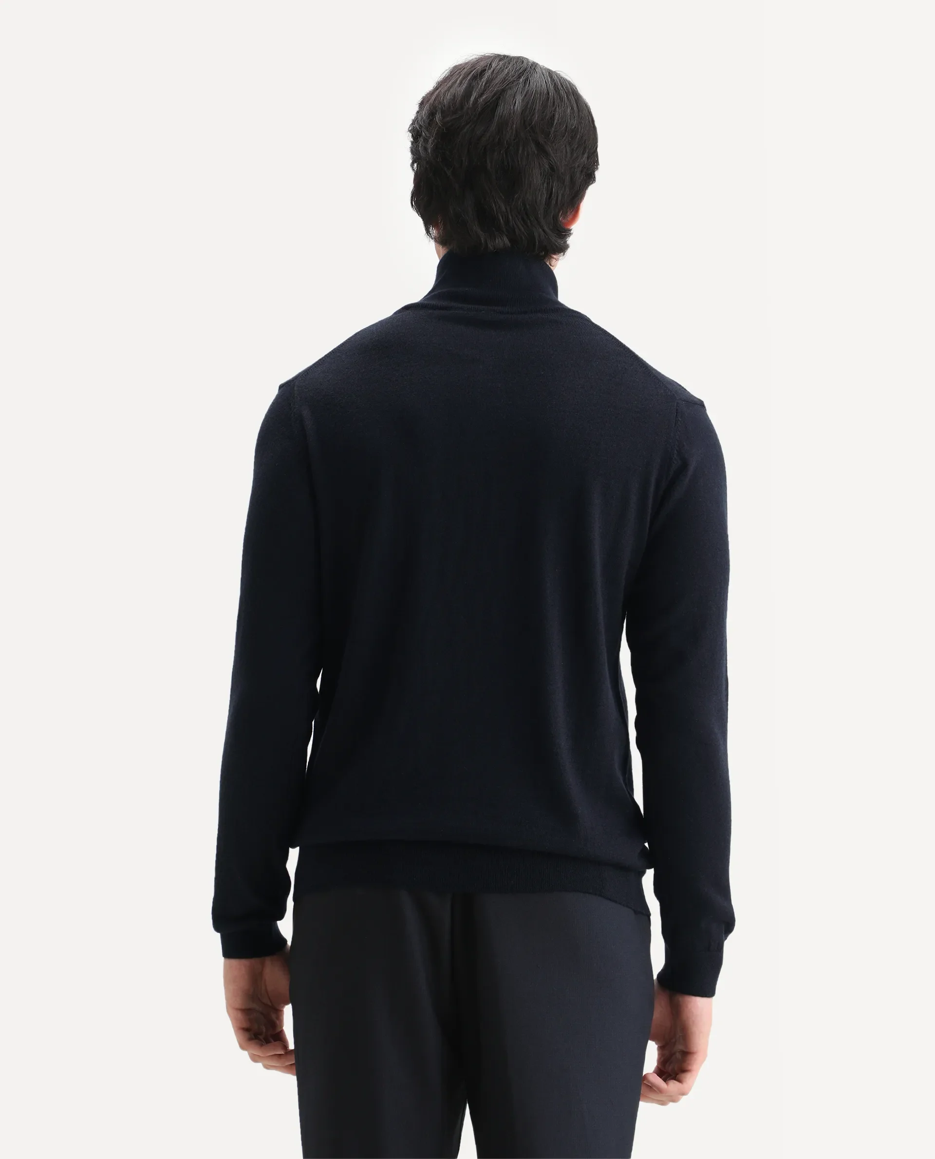 Rare Rabbit Men's Johny Navy Acrylic Plain Regular Fit Full Sleeve Stand Collar Sweater - Image 7