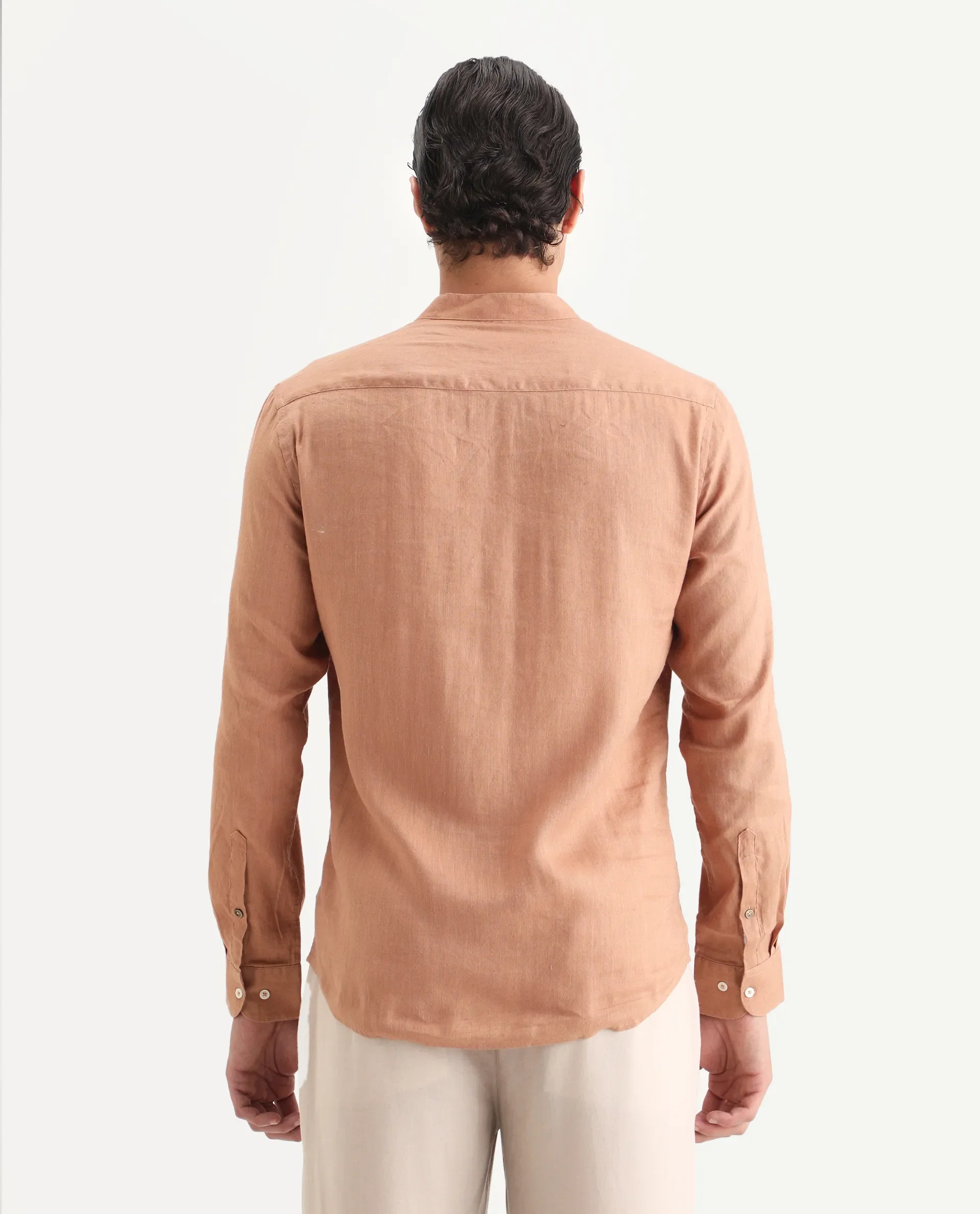 Rare Rabbit Men's Joi Beige 100% Linen Plain Regular Fit Full Sleeve Mandarin Collar Kurta - Image 8