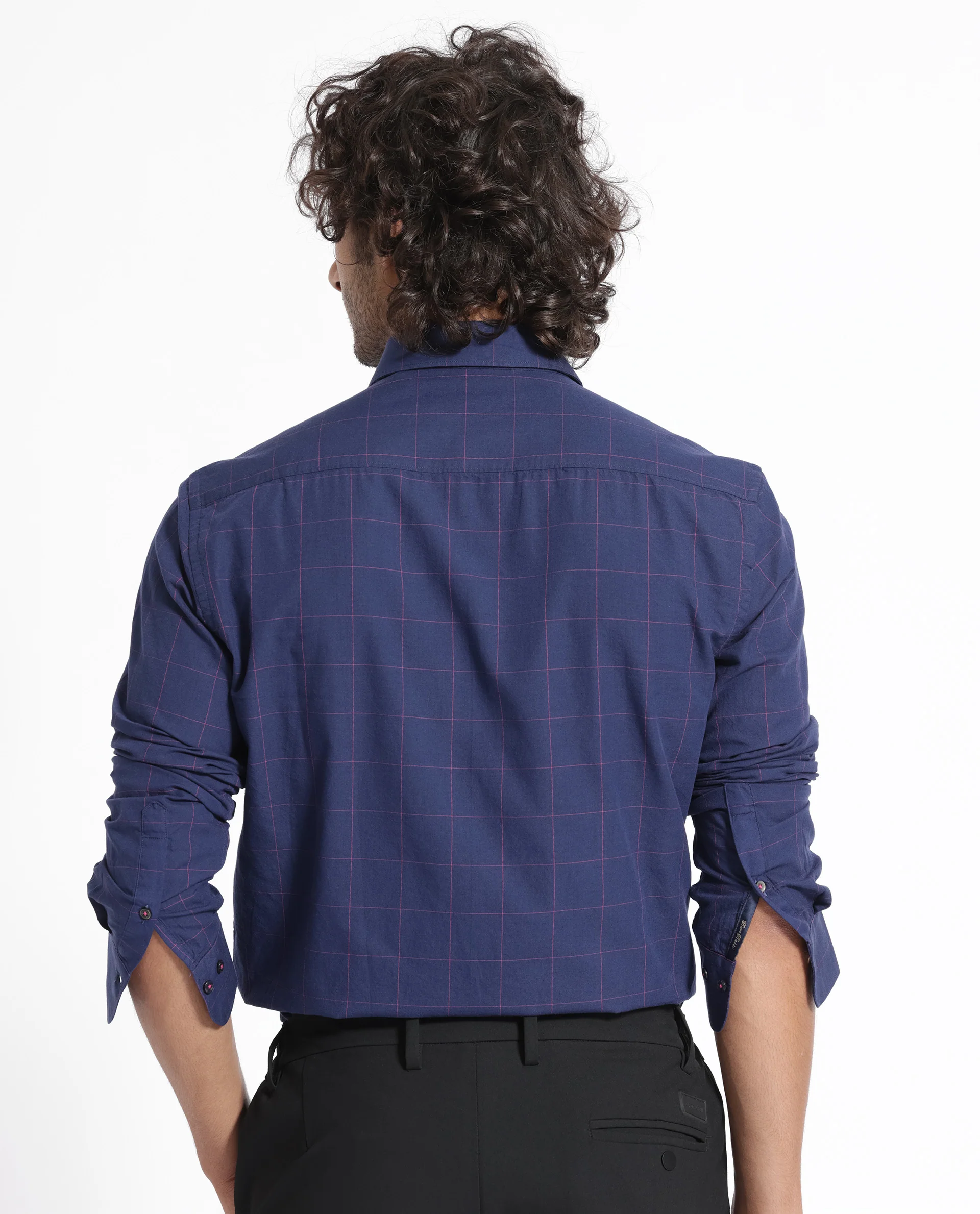 Rare Rabbit Men's Join Navy Cotton Checked Print Regular Fit Full Sleeve Collared Shirt - Image 10