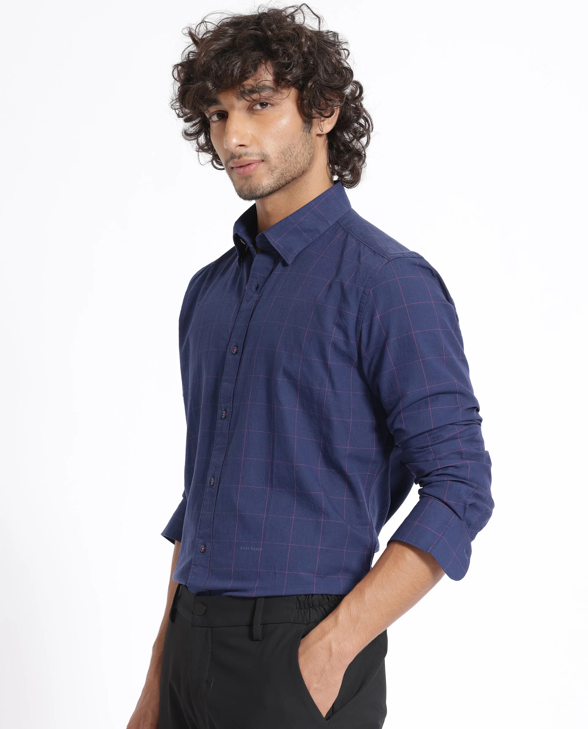 Rare Rabbit Men's Join Navy Cotton Checked Print Regular Fit Full Sleeve Collared Shirt - Image 11