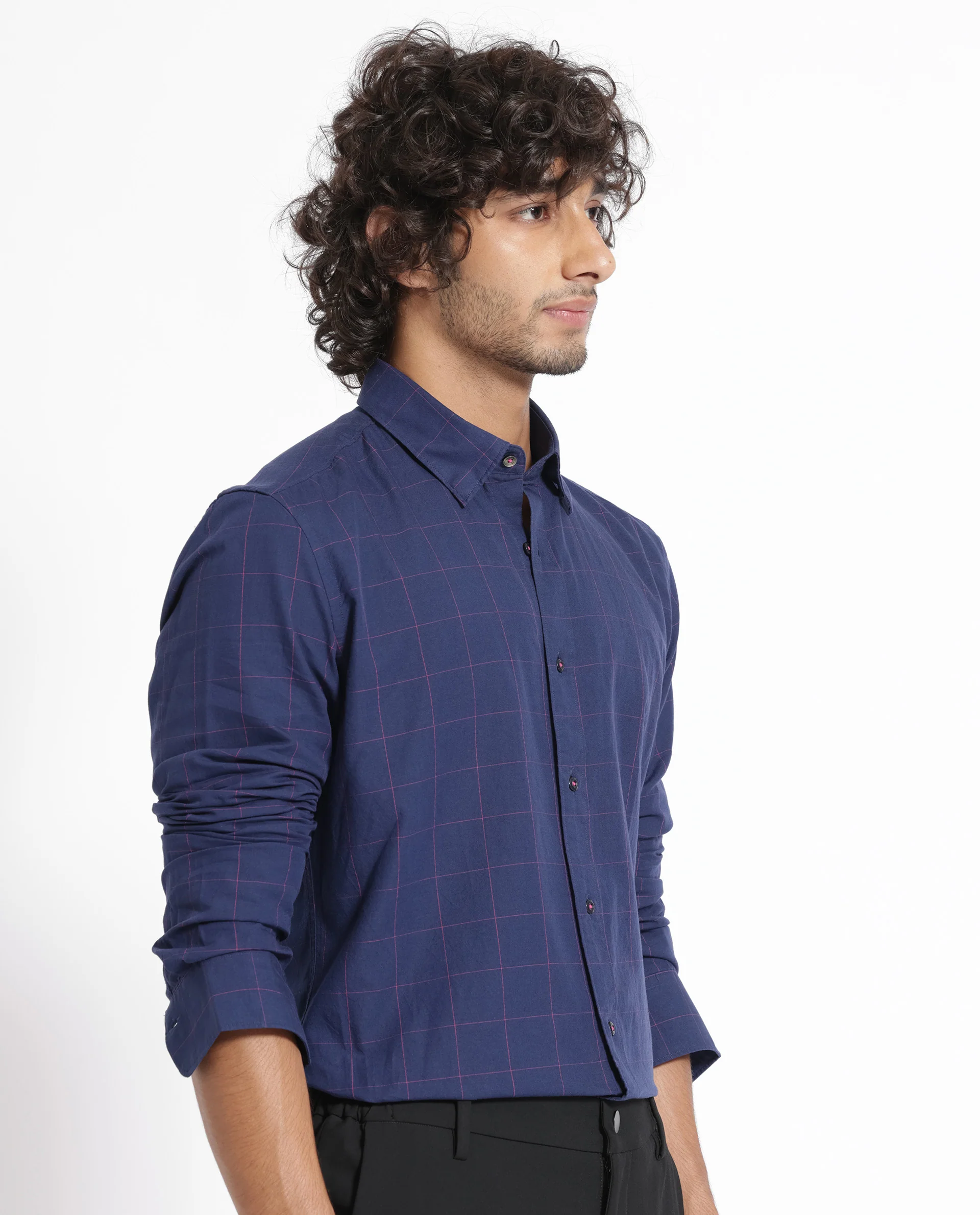 Rare Rabbit Men's Join Navy Cotton Checked Print Regular Fit Full Sleeve Collared Shirt - Image 12