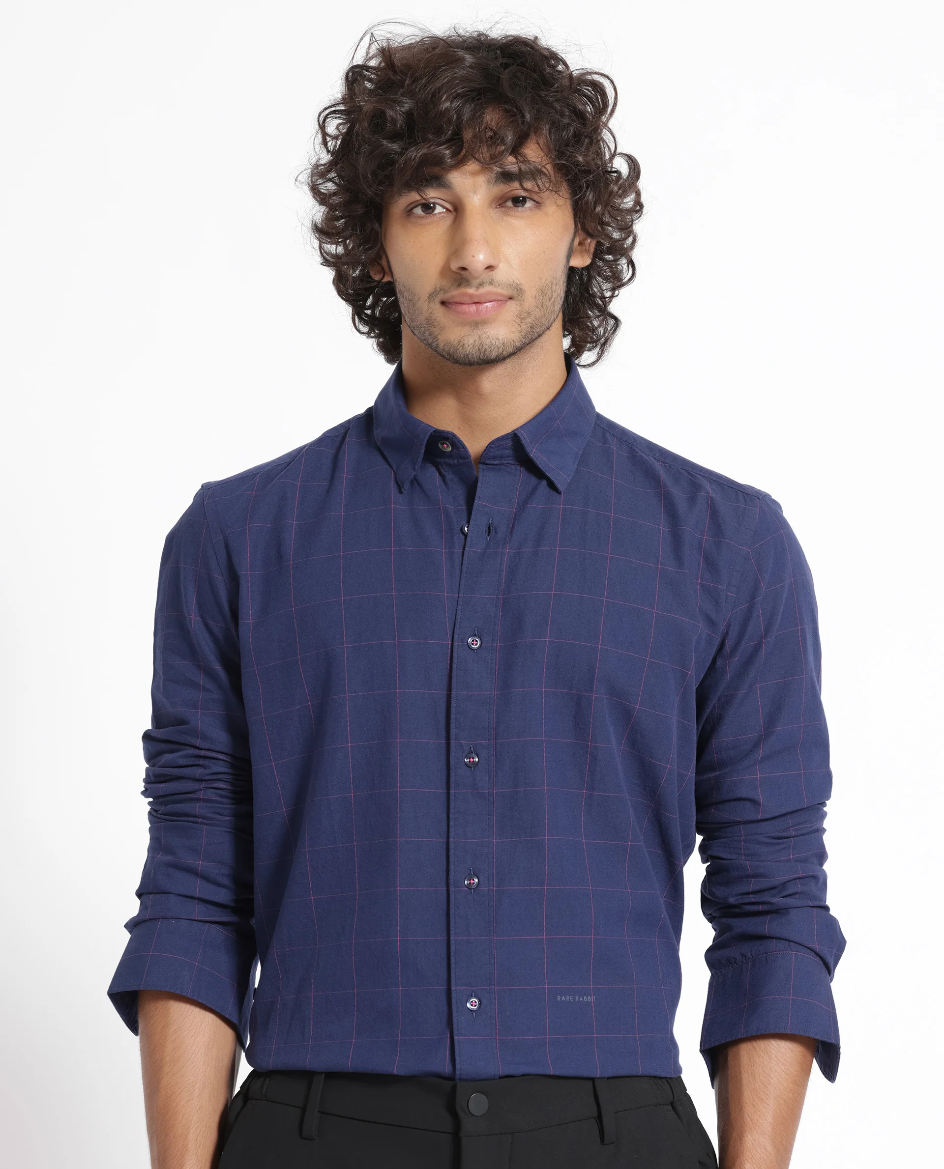 Rare Rabbit Men's Join Navy Cotton Checked Print Regular Fit Full Sleeve Collared Shirt - Image 13