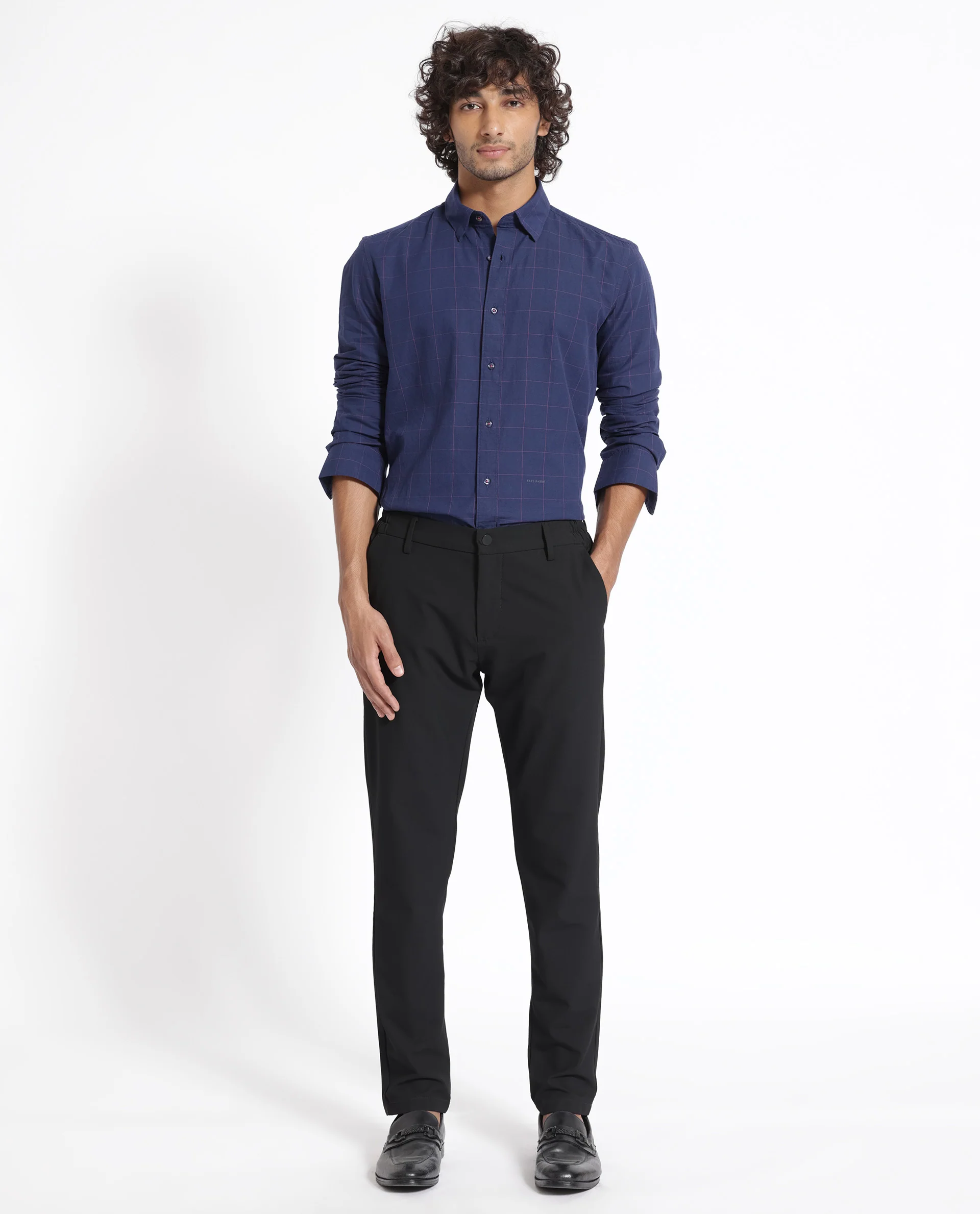 Rare Rabbit Men's Join Navy Cotton Checked Print Regular Fit Full Sleeve Collared Shirt - Image 2