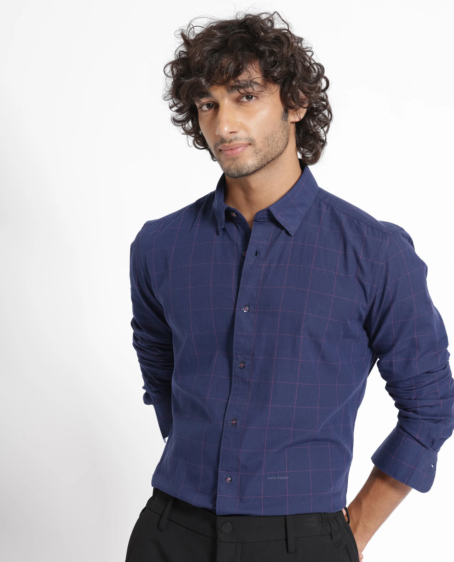Rare Rabbit Men's Join Navy Cotton Checked Print Regular Fit Full Sleeve Collared Shirt - Image 3