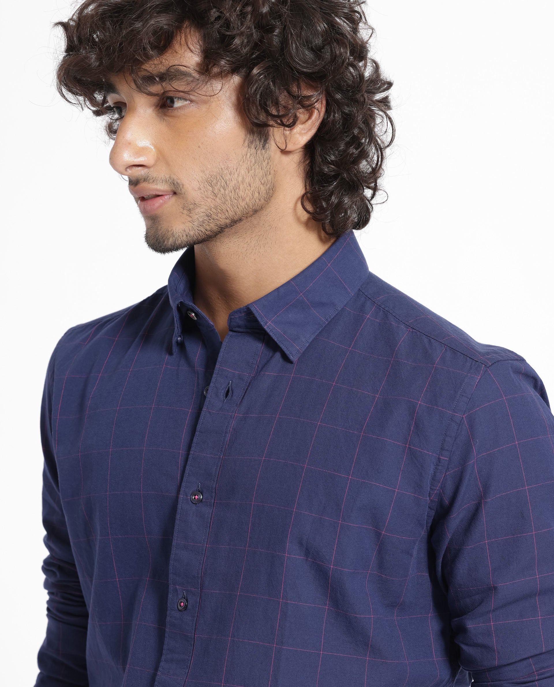 Rare Rabbit Men's Join Navy Cotton Checked Print Regular Fit Full Sleeve Collared Shirt - Image 6