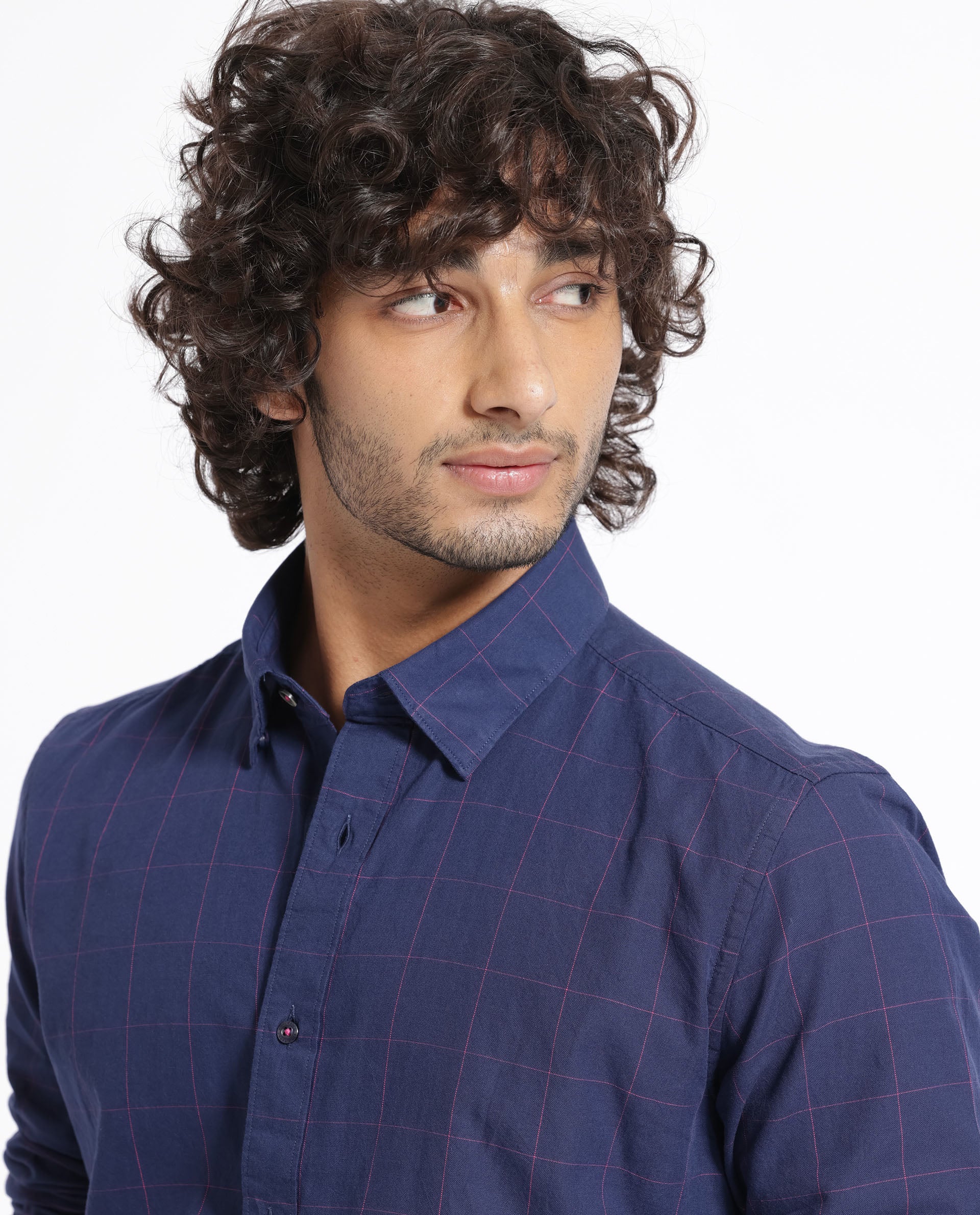 Rare Rabbit Men's Join Navy Cotton Checked Print Regular Fit Full Sleeve Collared Shirt - Image 7