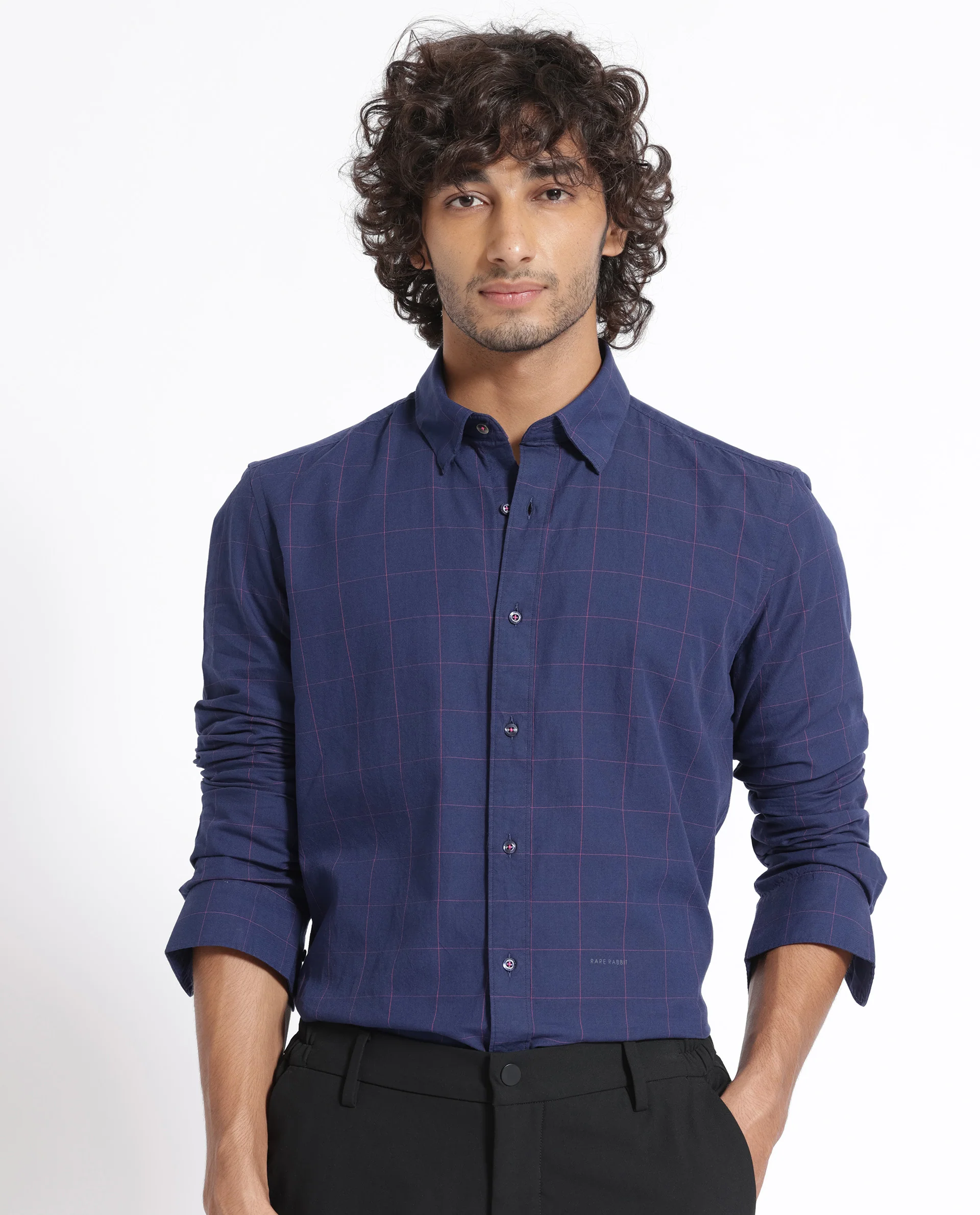 Rare Rabbit Men's Join Navy Cotton Checked Print Regular Fit Full Sleeve Collared Shirt - Image 9