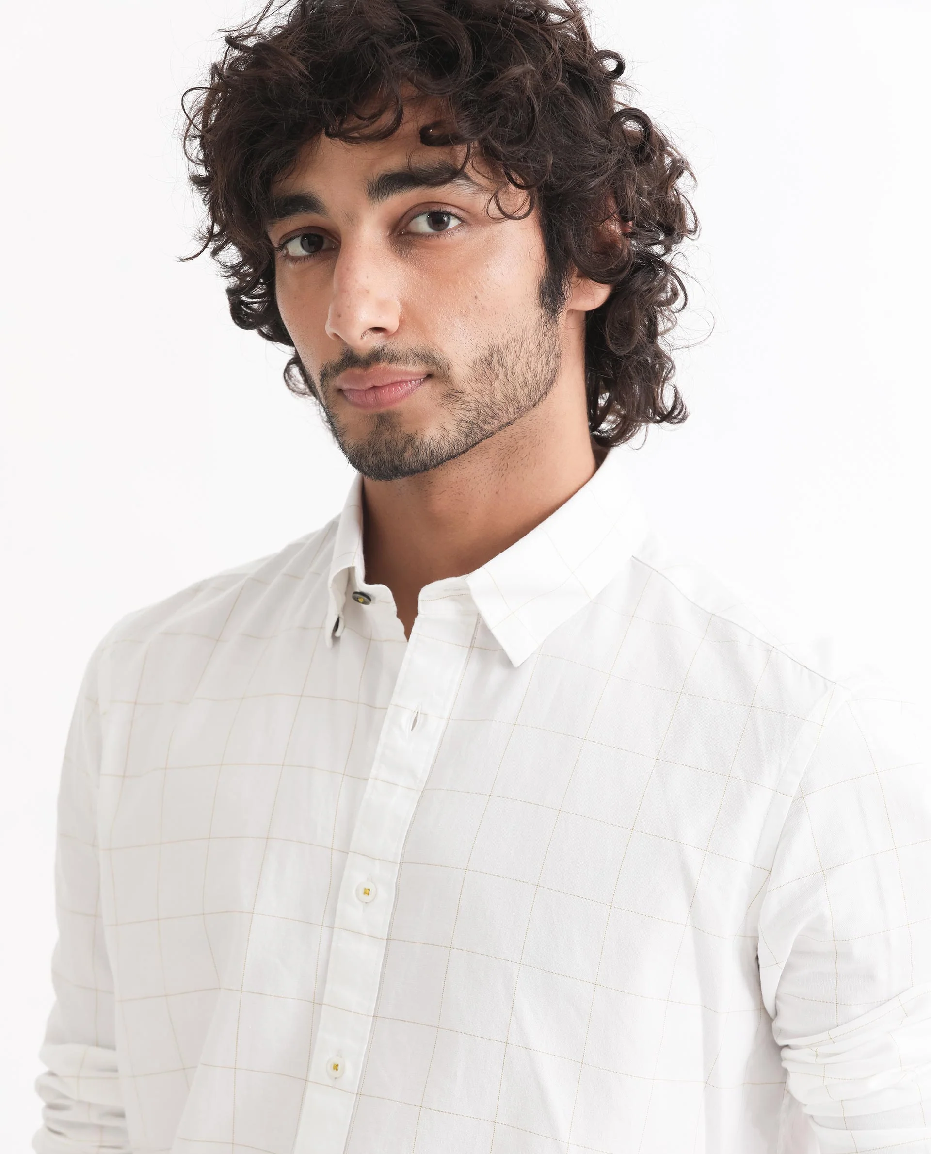 Rare Rabbit Men's Join White Cotton Checked Print Regular Fit Full Sleeve Collared Shirt - Image 3
