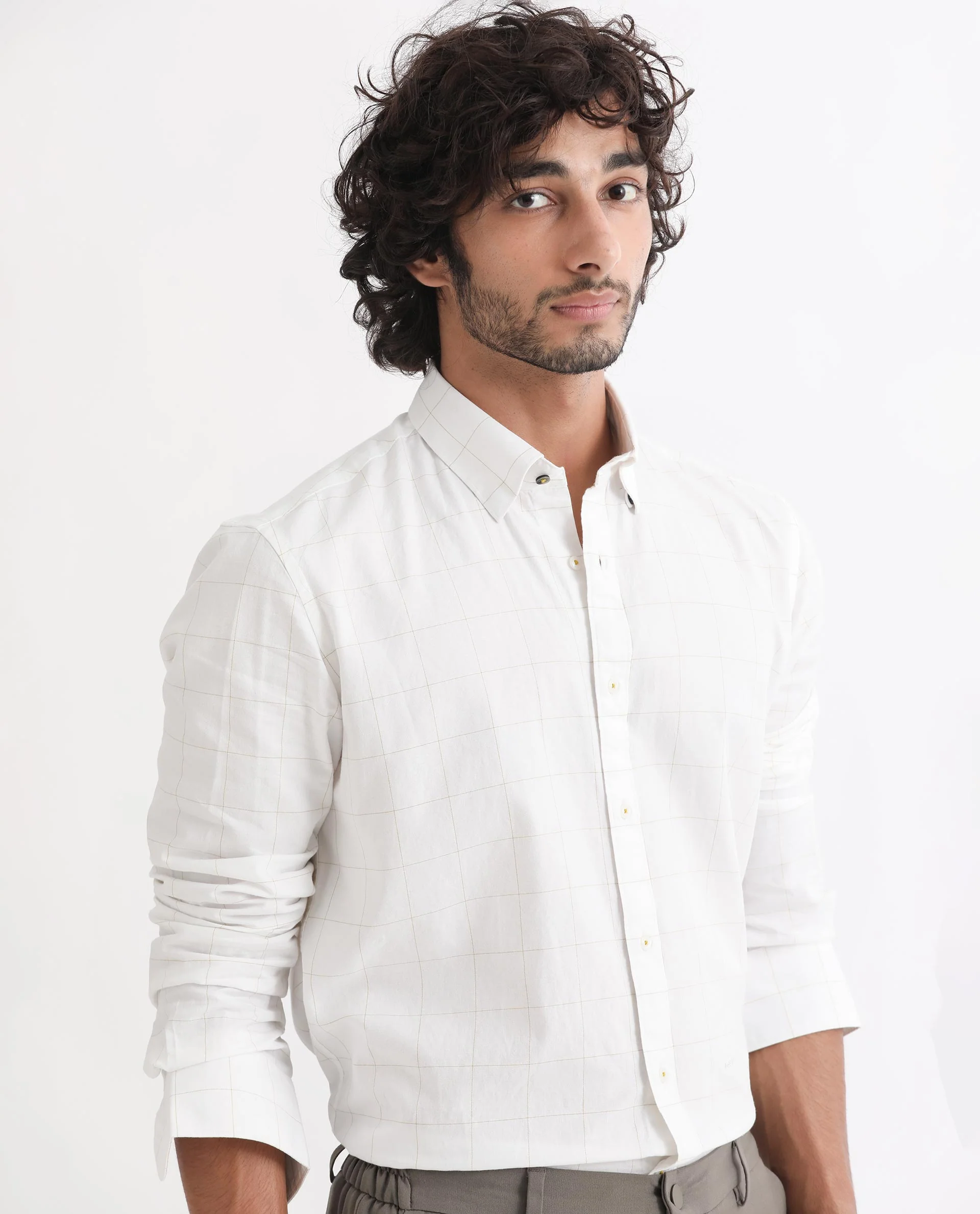 Rare Rabbit Men's Join White Cotton Checked Print Regular Fit Full Sleeve Collared Shirt - Image 5