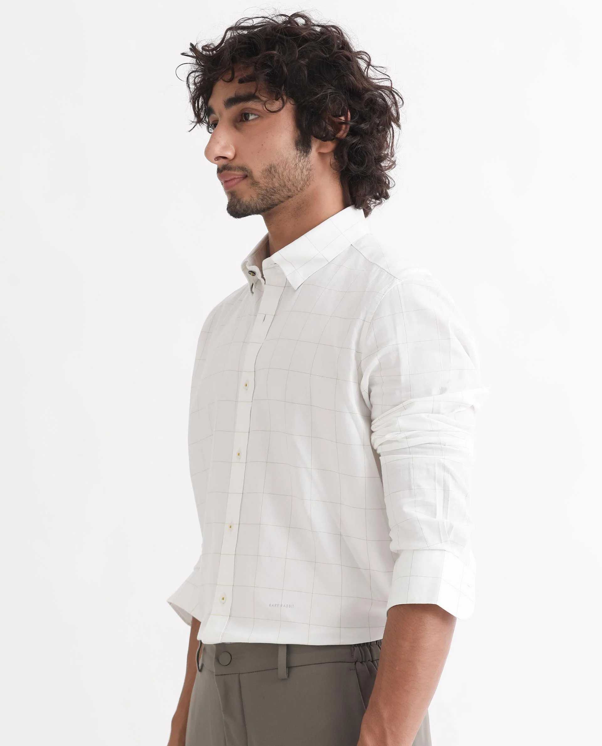 Rare Rabbit Men's Join White Cotton Checked Print Regular Fit Full Sleeve Collared Shirt - Image 6