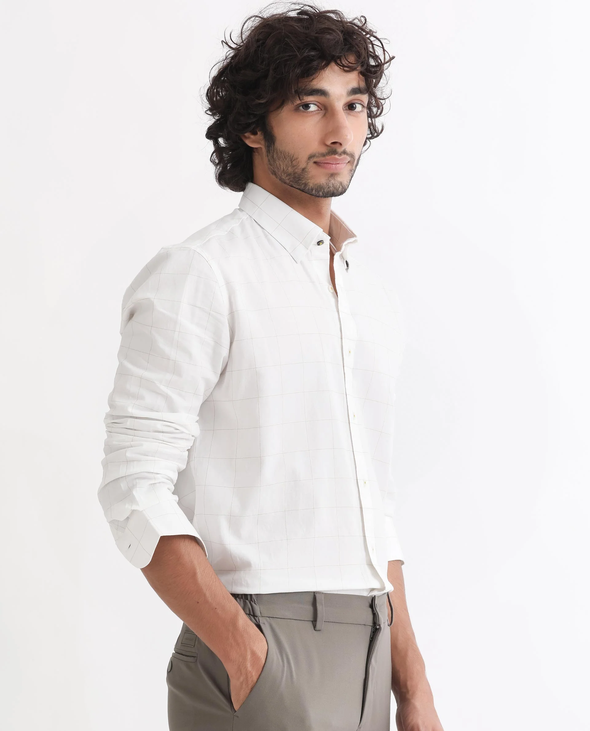 Rare Rabbit Men's Join White Cotton Checked Print Regular Fit Full Sleeve Collared Shirt - Image 7