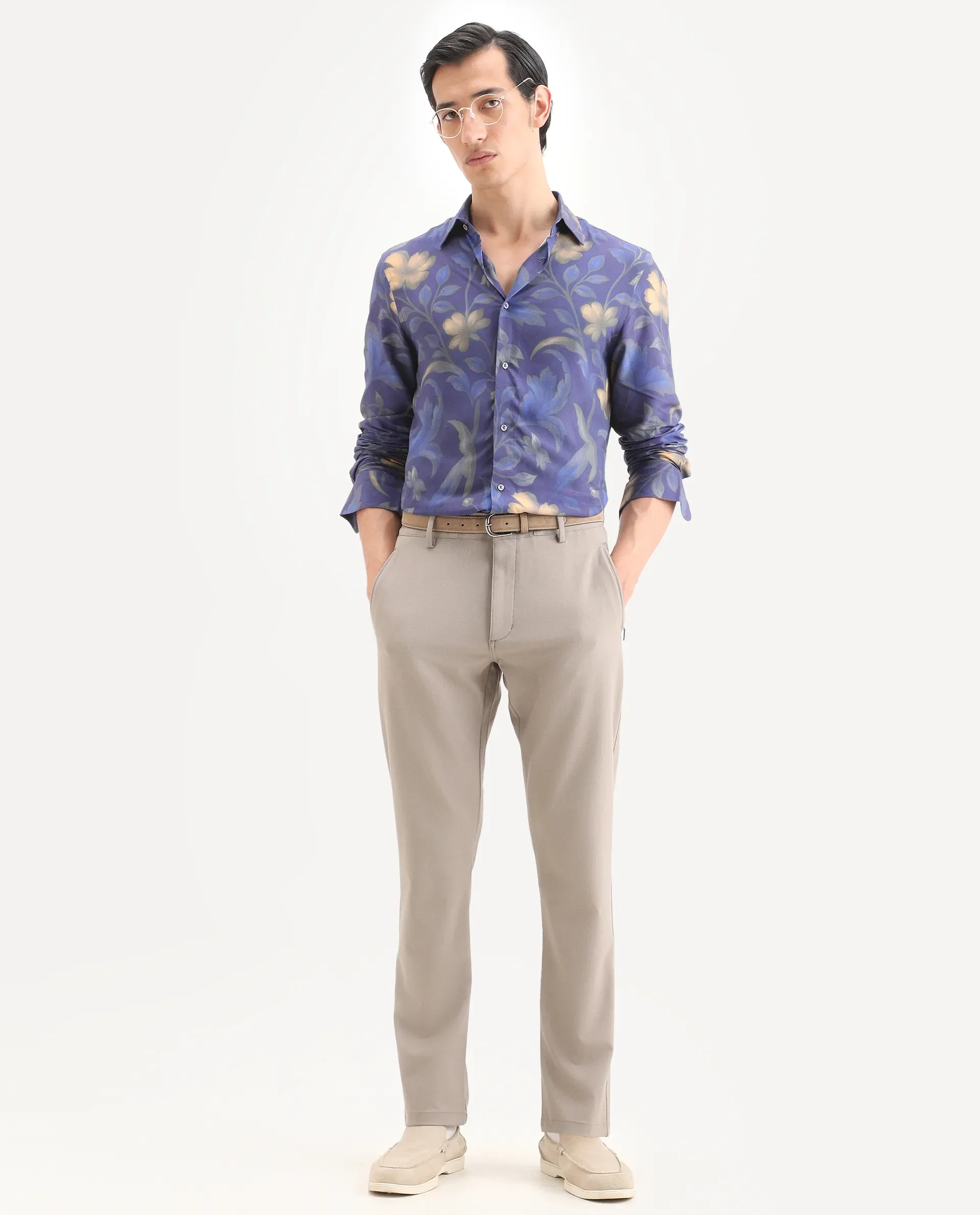 Rare Rabbit Men's Jolo Dusky Purple Viscose Fabric Full Sleeve Spread Collar Regular Fit Floral Print Shirt - Image 2