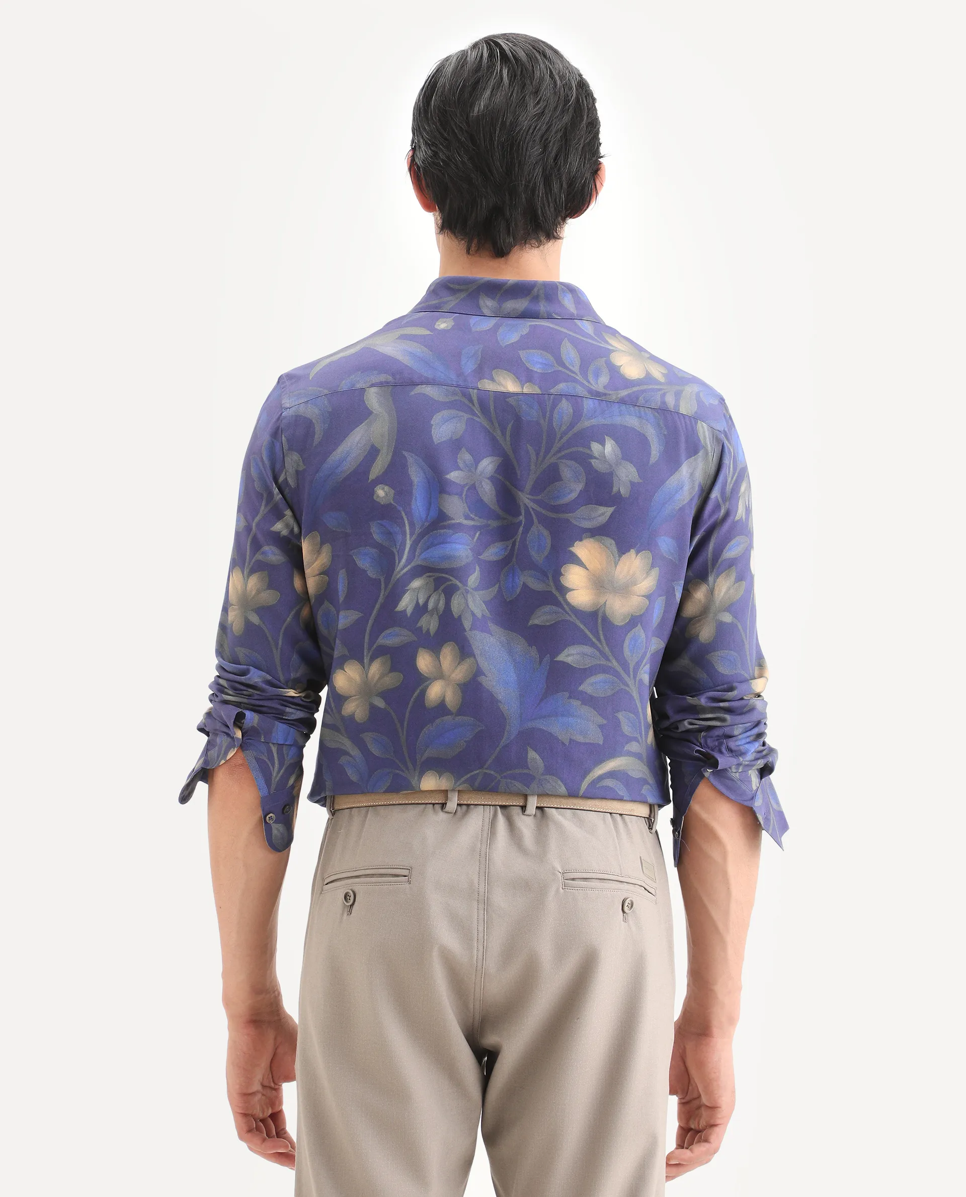 Rare Rabbit Men's Jolo Dusky Purple Viscose Fabric Full Sleeve Spread Collar Regular Fit Floral Print Shirt - Image 8