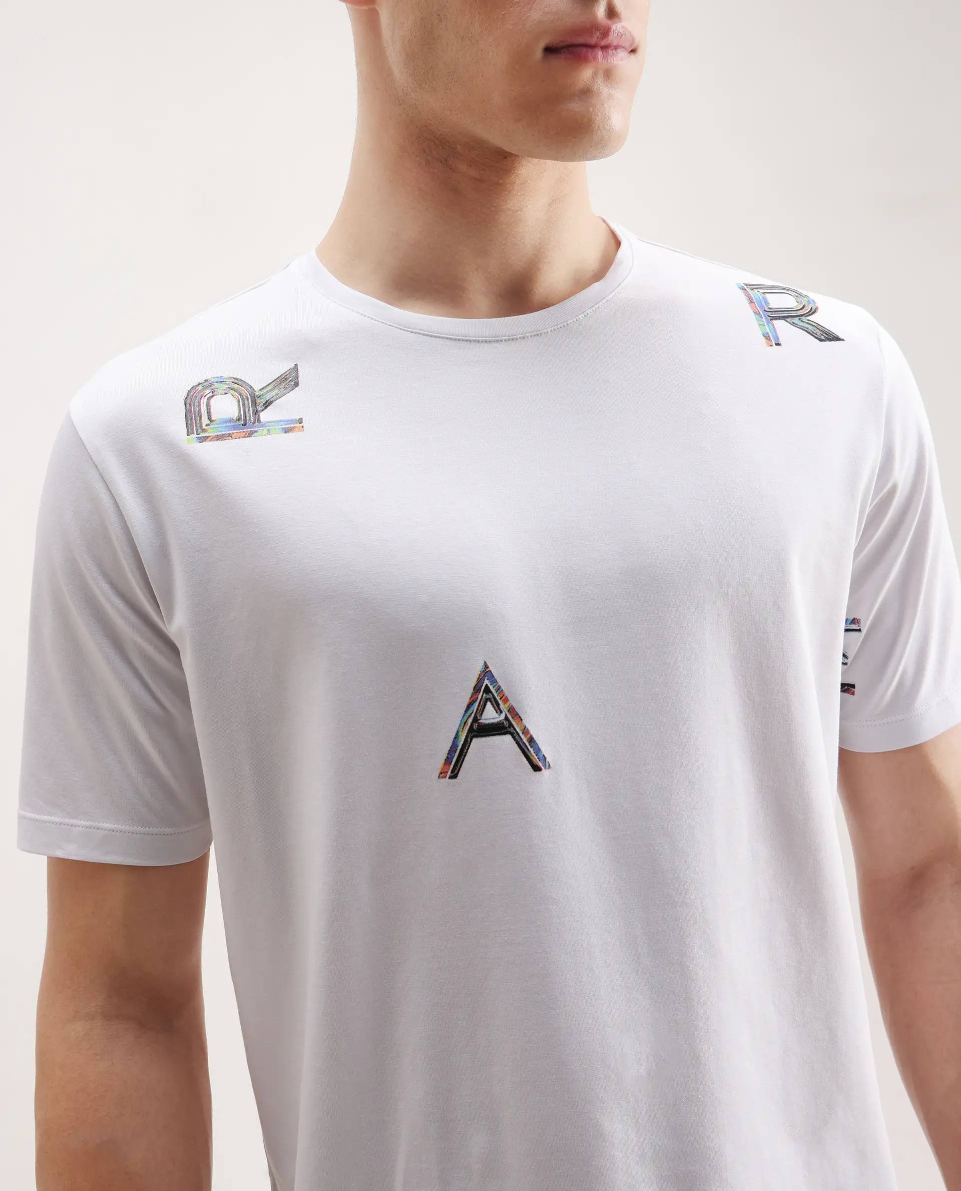Rare Rabbit Men's Jolt White Cotton Blend Graphic Print Regular Fit Half Sleeve Crew Neck T-Shirt - Image 3