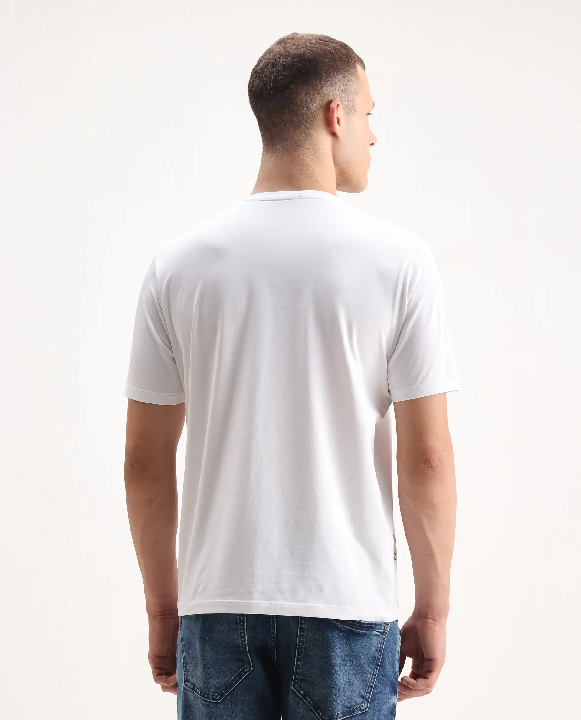 Rare Rabbit Men's Jolt White Cotton Blend Graphic Print Regular Fit Half Sleeve Crew Neck T-Shirt - Image 7