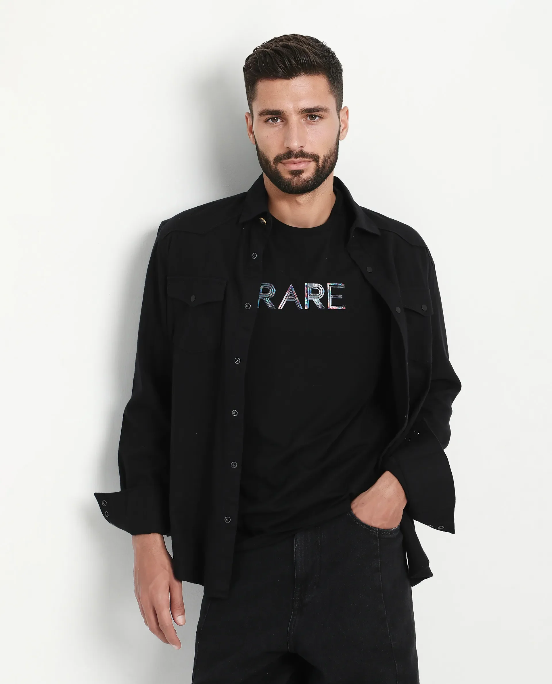 Rare Rabbit Men's Jolt Black Cotton Blend Graphic Print Regular Fit Half Sleeve Crew Neck T-Shirt - Image 3