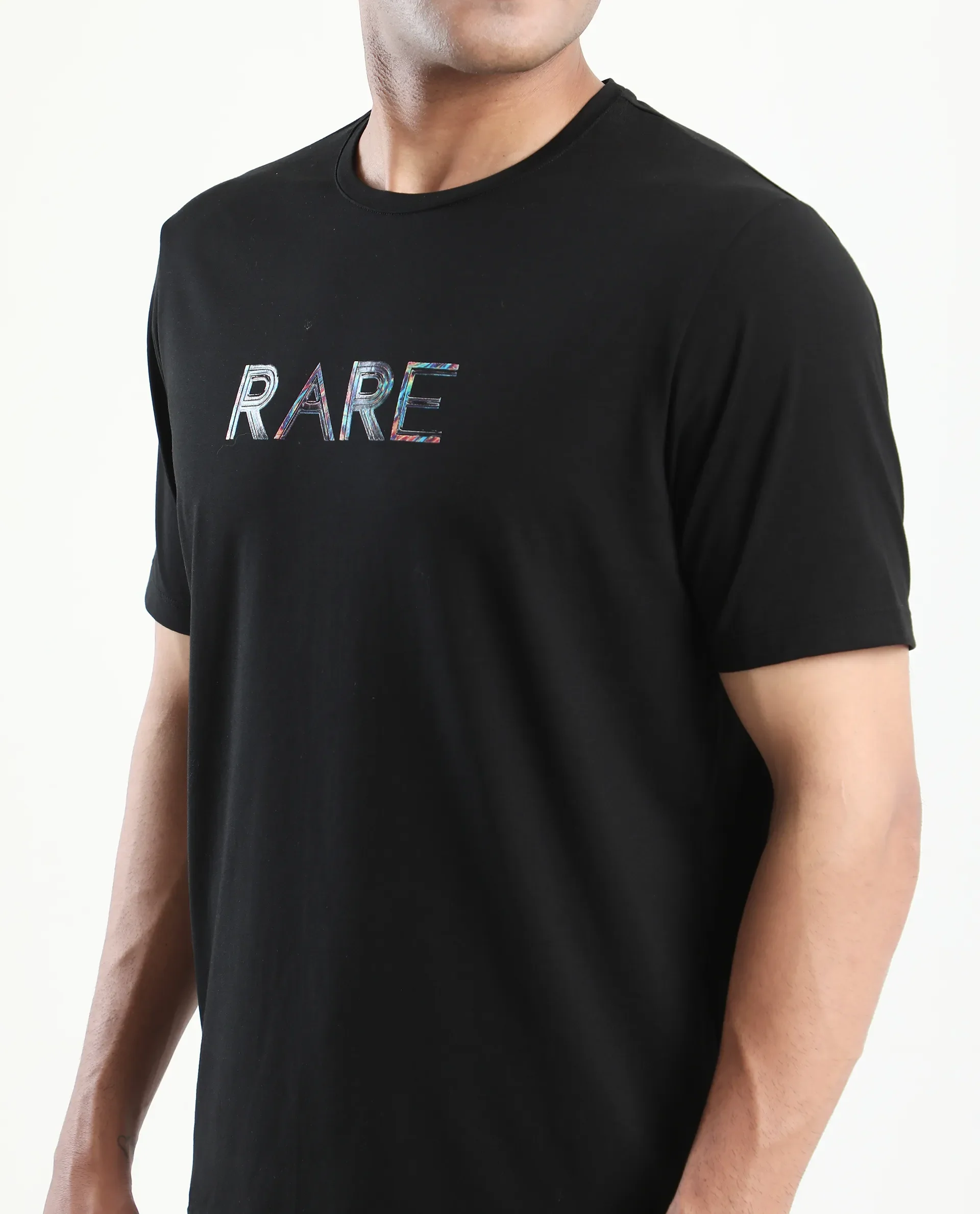 Rare Rabbit Men's Jolt Black Cotton Blend Graphic Print Regular Fit Half Sleeve Crew Neck T-Shirt - Image 4