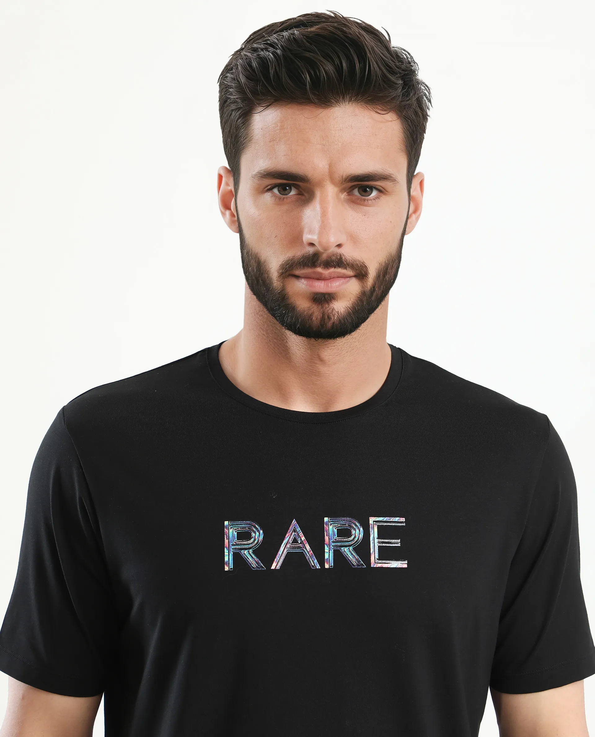 Rare Rabbit Men's Jolt Black Cotton Blend Graphic Print Regular Fit Half Sleeve Crew Neck T-Shirt - Image 7