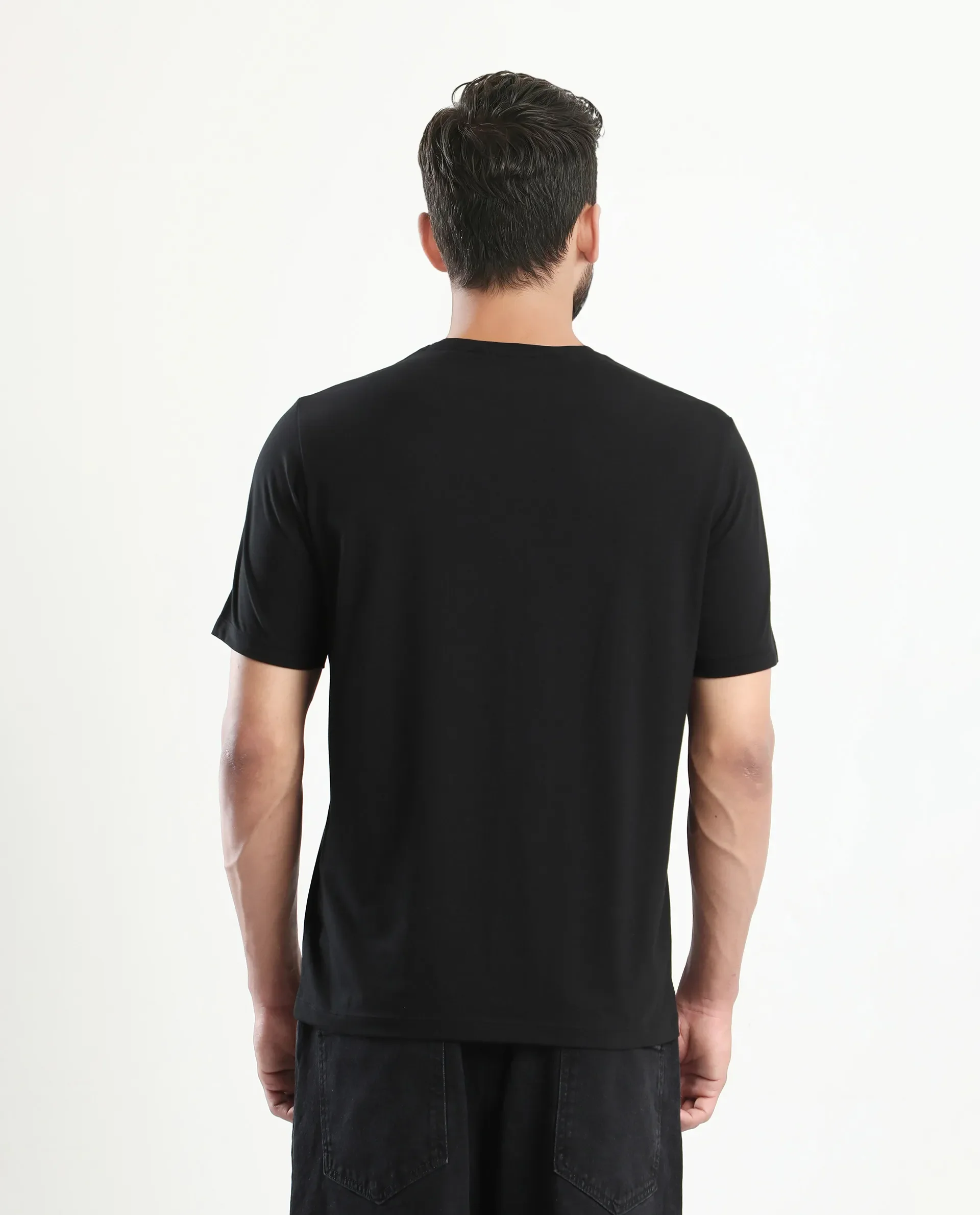 Rare Rabbit Men's Jolt Black Cotton Blend Graphic Print Regular Fit Half Sleeve Crew Neck T-Shirt - Image 8