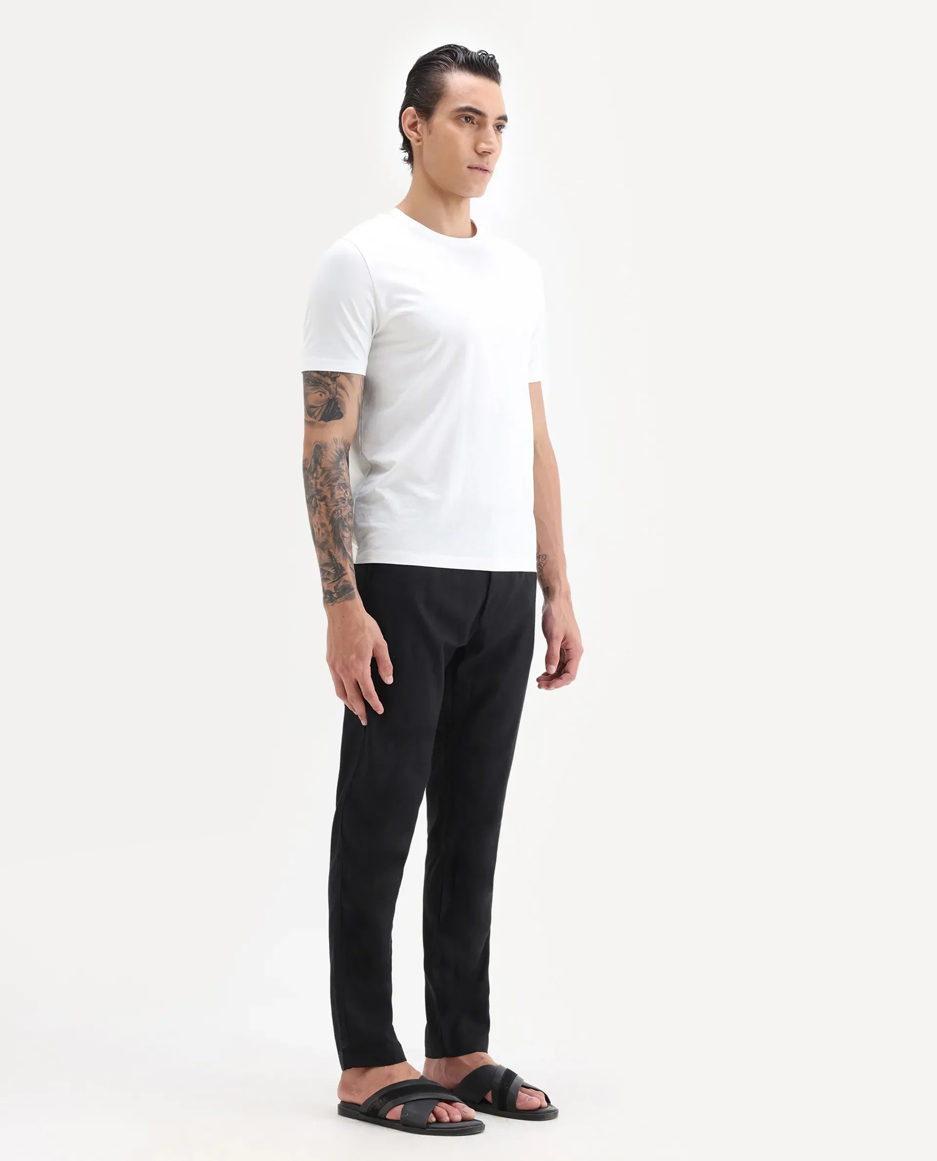 Rare Rabbit Men's Jomo-B Black Linen Blend Plain Regular Fit Trouser - Image 5