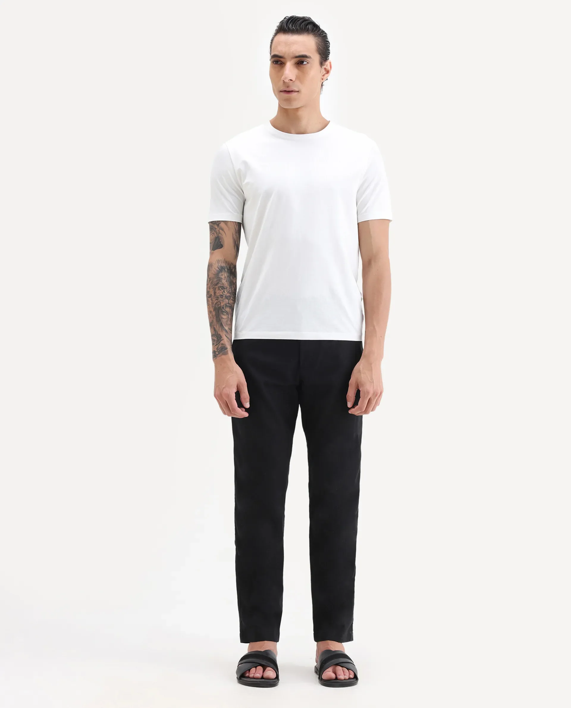 Rare Rabbit Men's Jomo-B Black Linen Blend Plain Regular Fit Trouser - Image 6