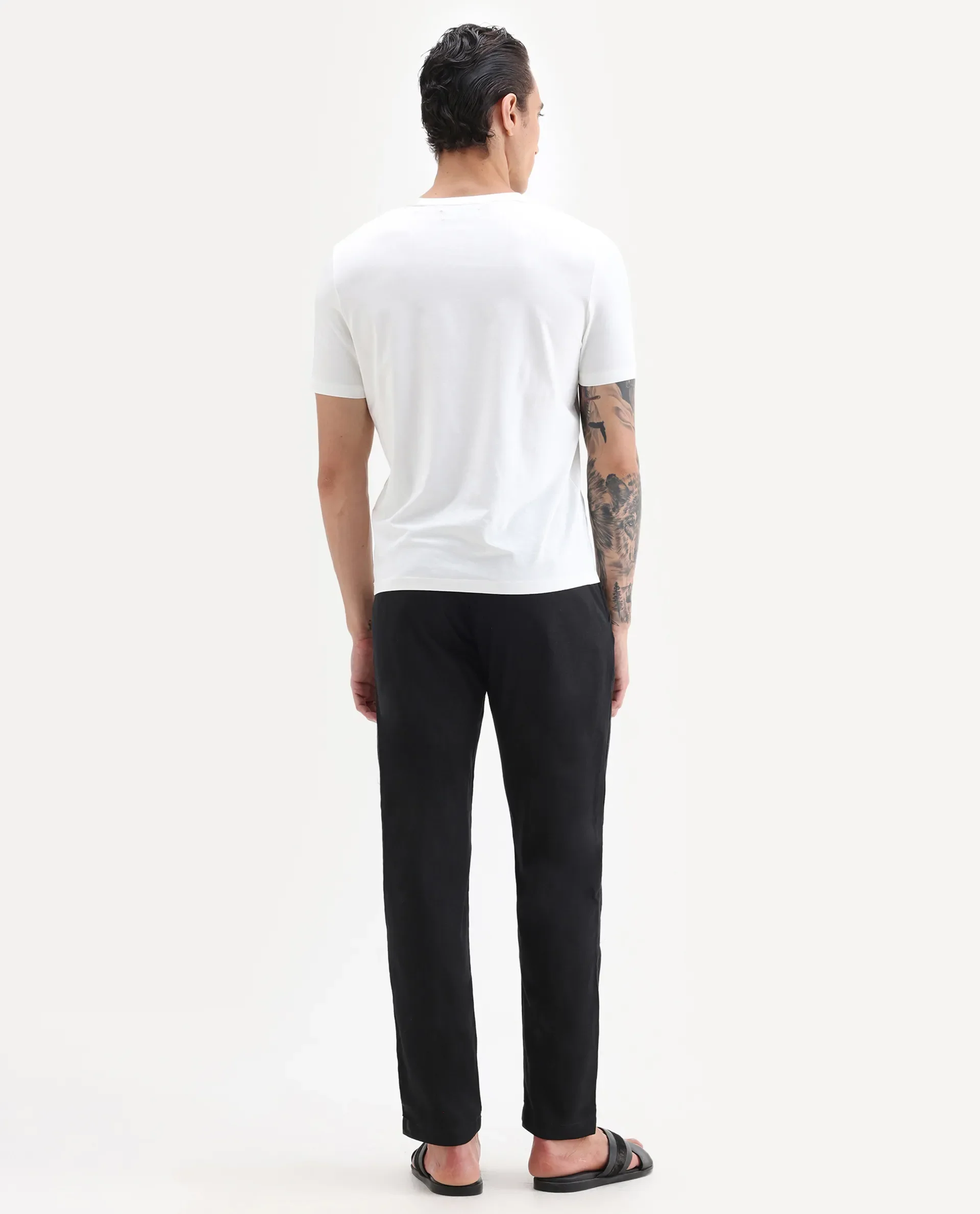 Rare Rabbit Men's Jomo-B Black Linen Blend Plain Regular Fit Trouser - Image 7