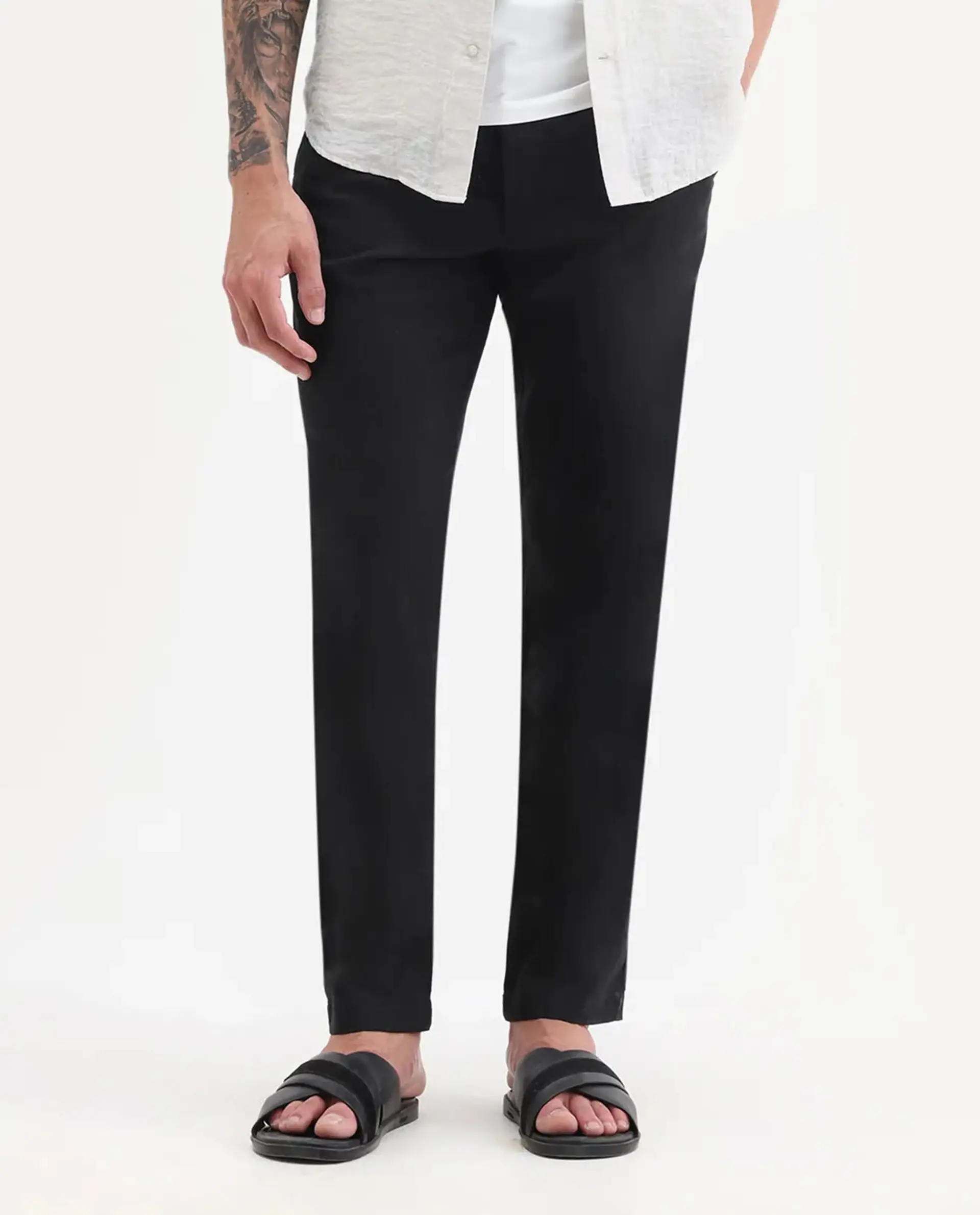 Rare Rabbit Men's Jomo-B Black Linen Blend Plain Regular Fit Trouser - Image 8