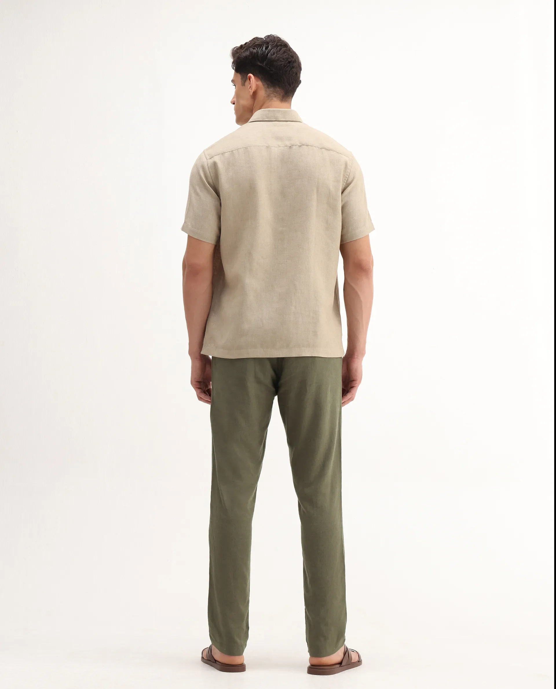 Rare Rabbit Men's Jomo-B Olive Linen Blend Plain Regular Fit Trouser - Image 10