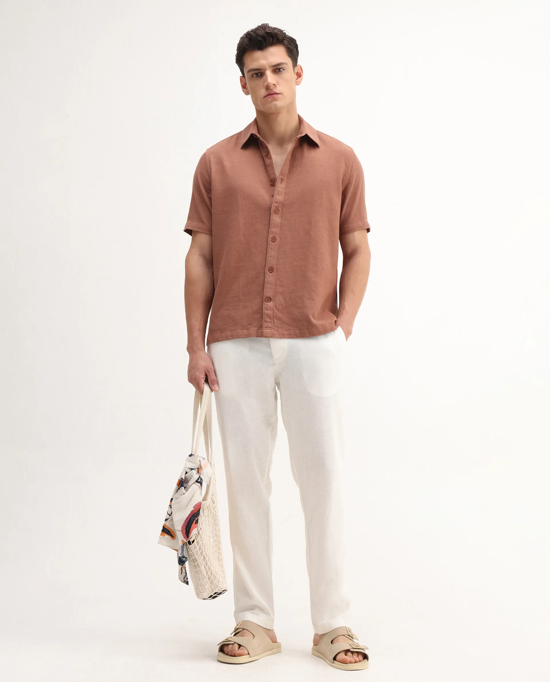 Rare Rabbit Men's Jomo-B White Linen Blend Plain Regular Fit Trouser - Image 2