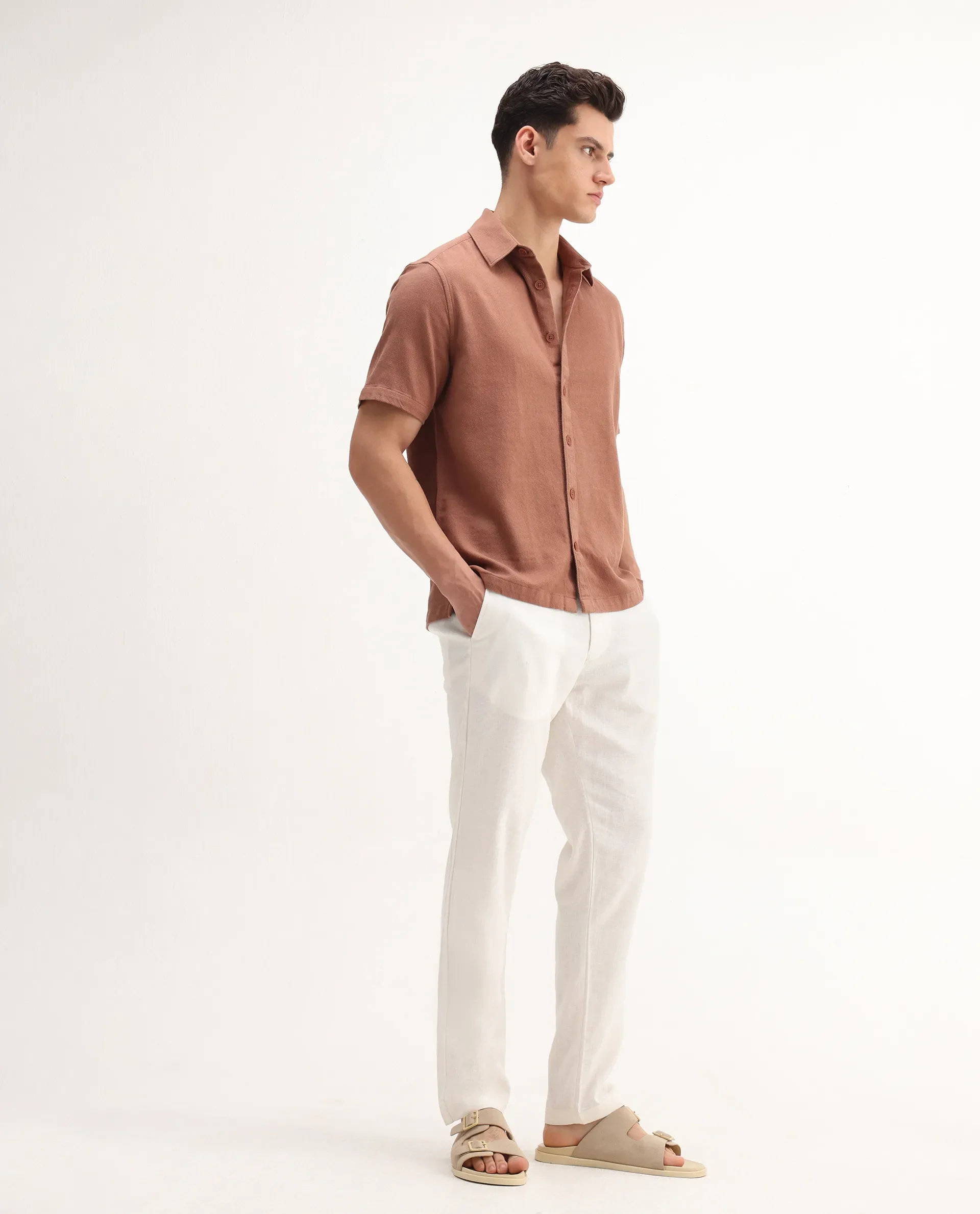 Rare Rabbit Men's Jomo-B White Linen Blend Plain Regular Fit Trouser - Image 6