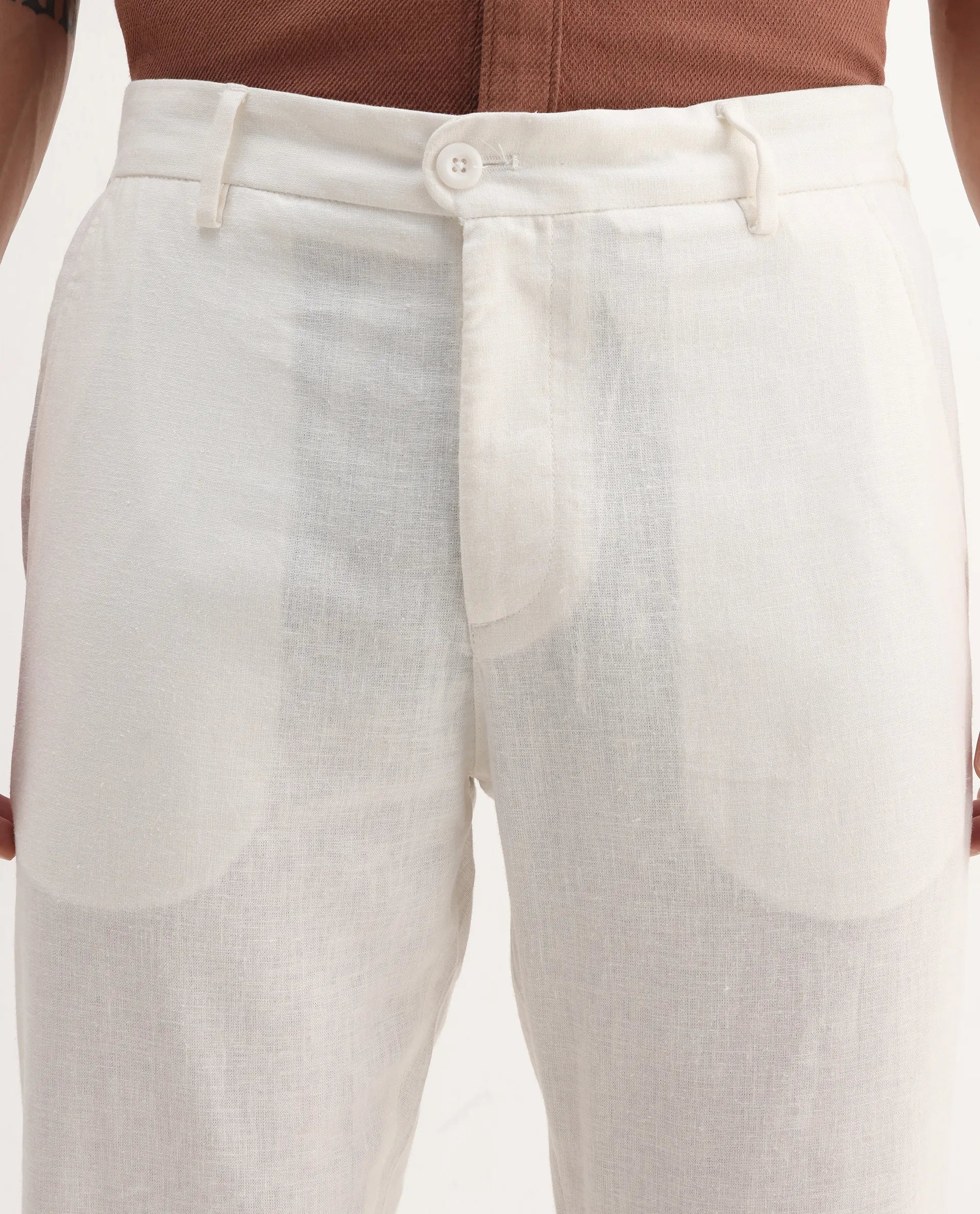 Rare Rabbit Men's Jomo-B White Linen Blend Plain Regular Fit Trouser - Image 7