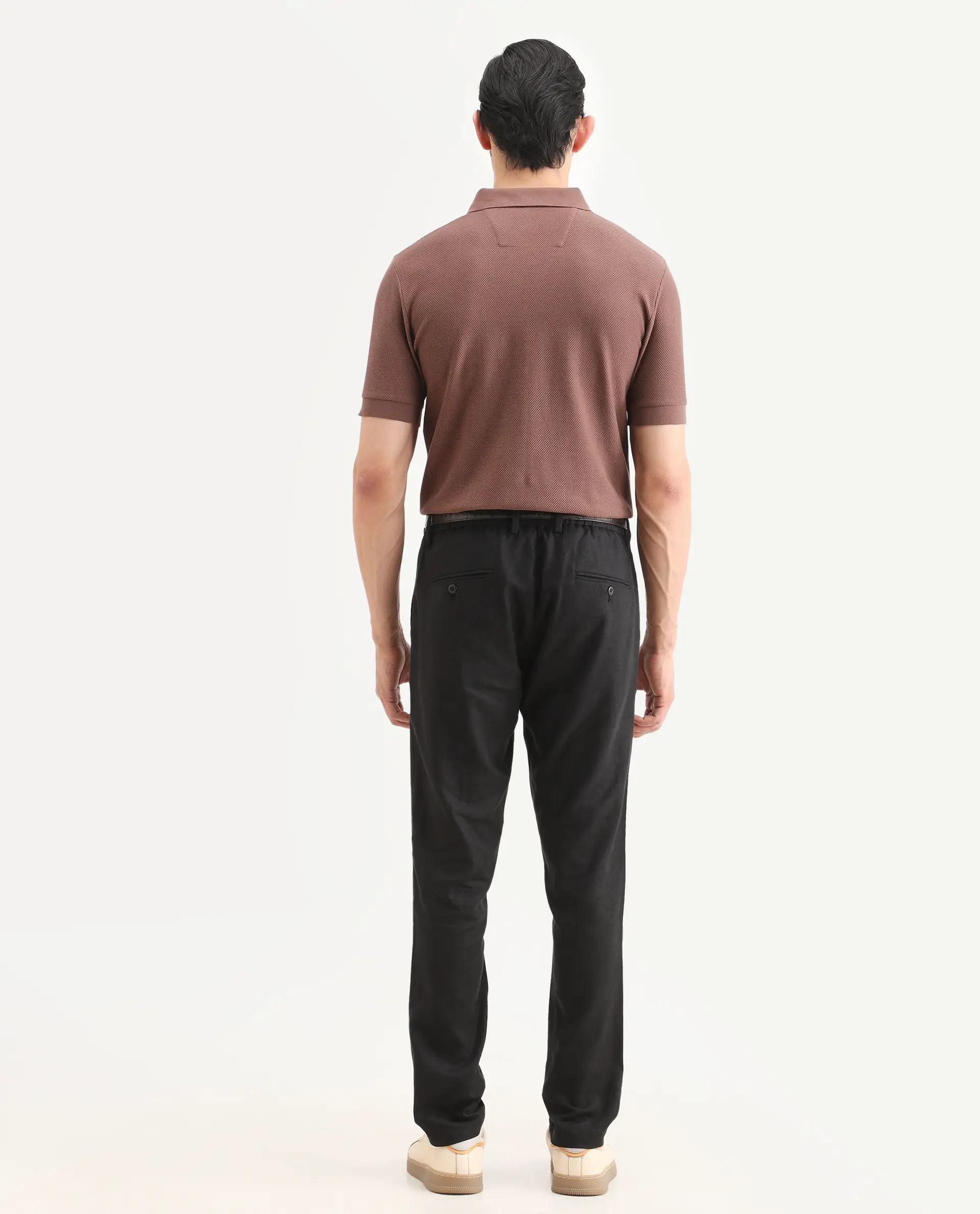 Rare Rabbit Men's Jomo-Ss26 Black Linen Blend Fabric Regular Fit Plain Trouser - Image 8