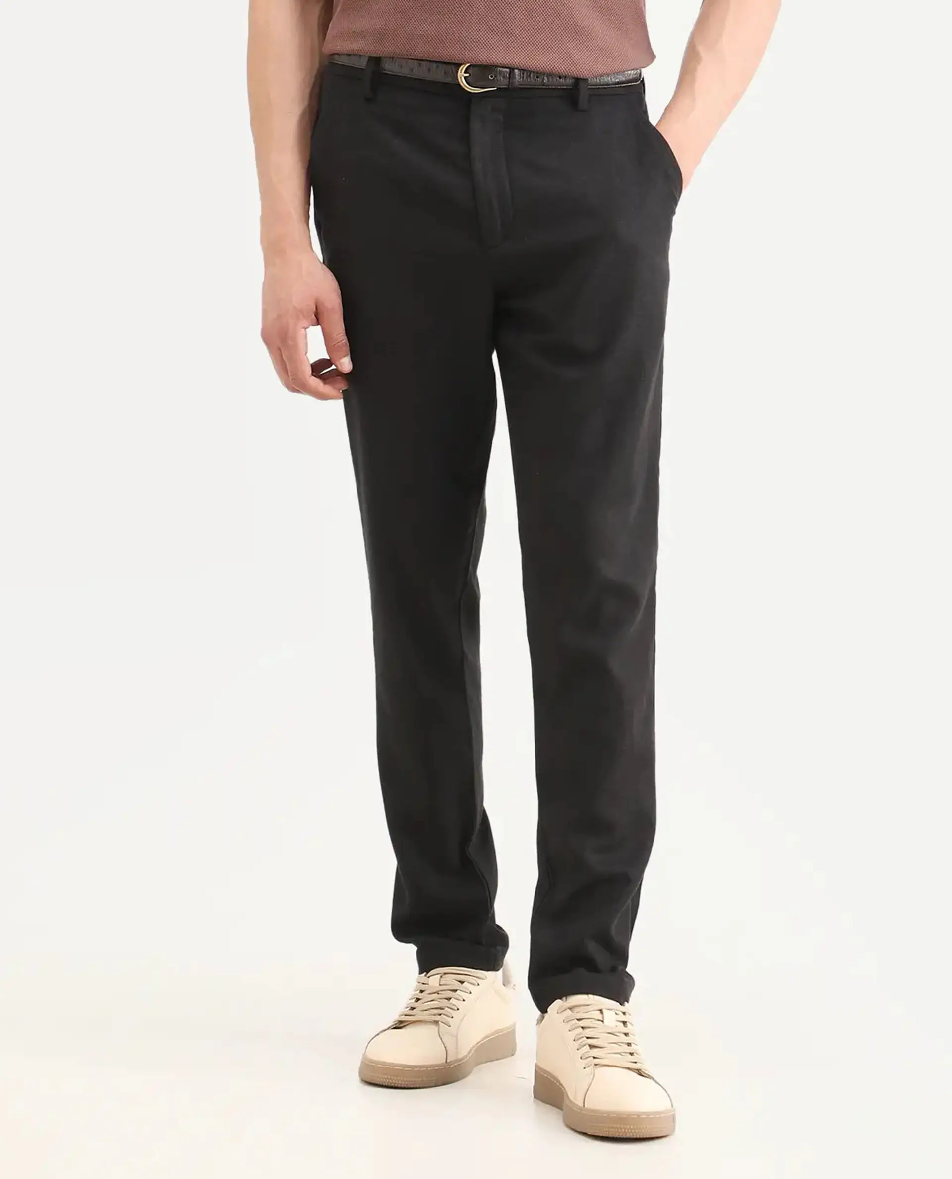 Rare Rabbit Men's Jomo-Ss26 Black Linen Blend Fabric Regular Fit Plain Trouser - Image 9